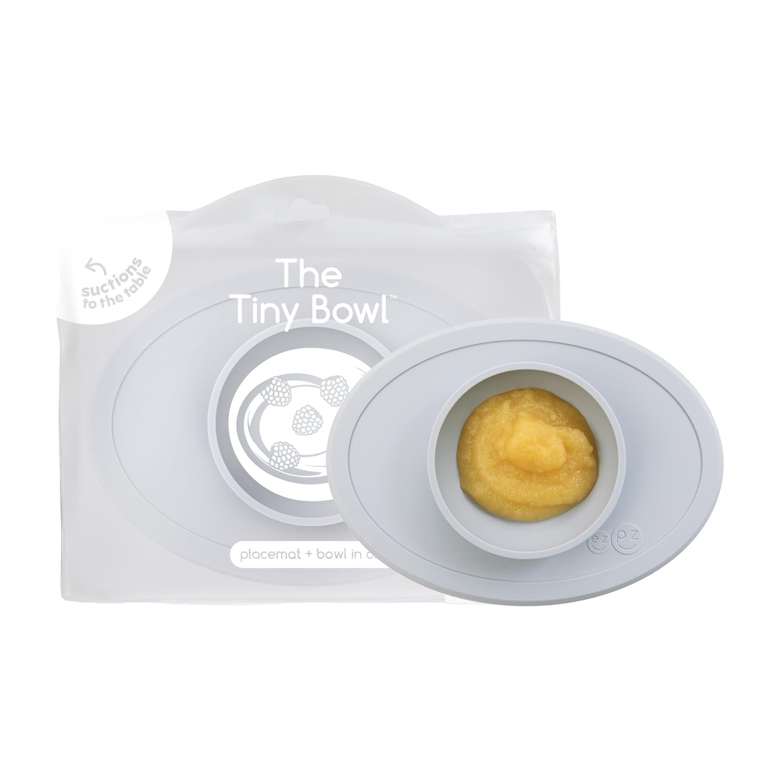 ezpz Tiny Bowl (Pewter) – 6 Months+ – 100% Silicone Suction Placemat + Bowl for Infants – Fits All Highchair Trays – Baby-Led Weaning Supplies