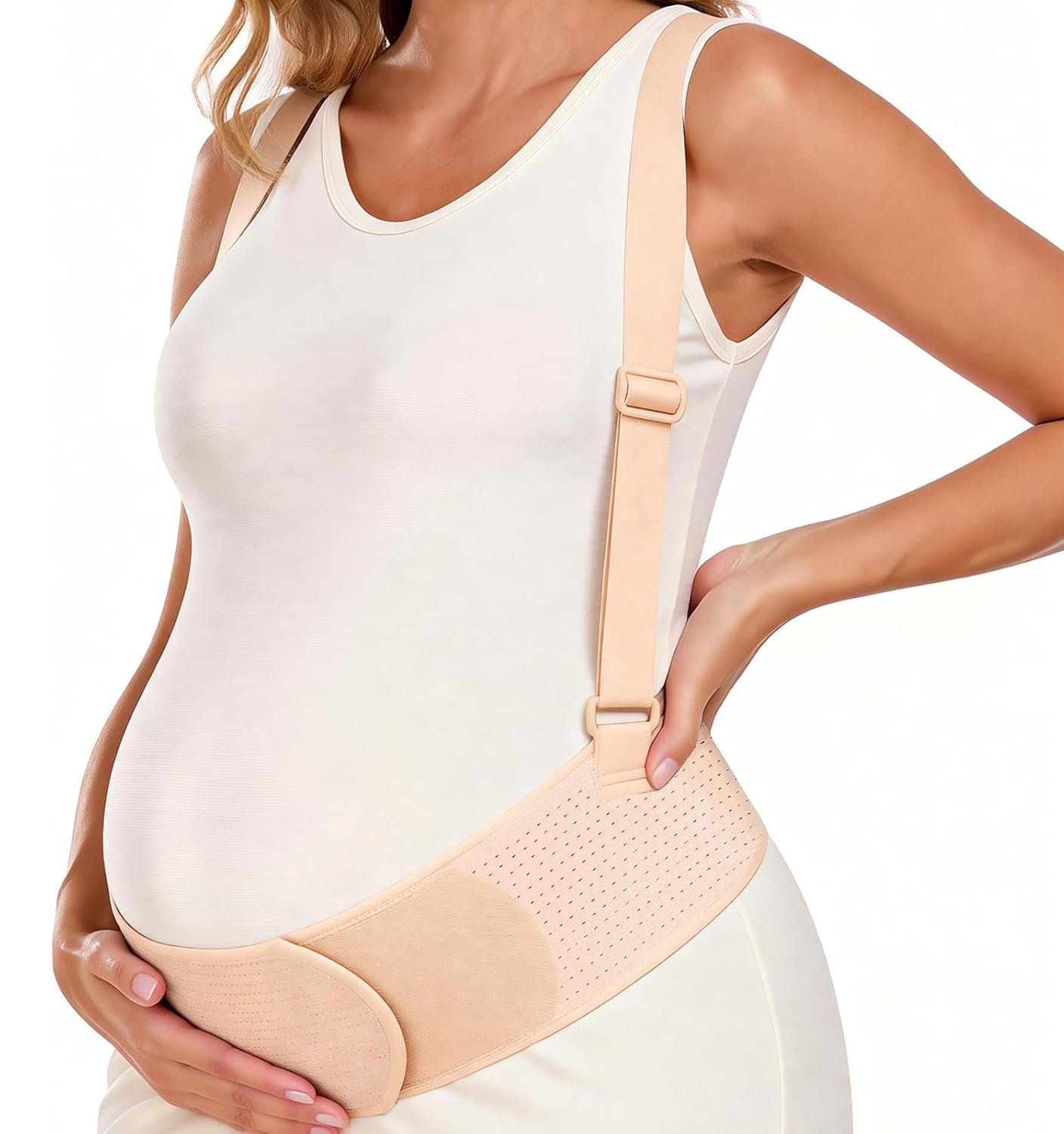 Pregnancy Belly Bands for Pregnant Women, Maternity Belly Band Pregnancy Support Belt with Adjustable Straps (Beige, Medium)