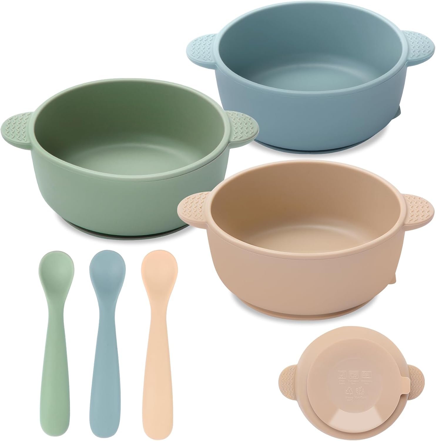 Eascrozn Baby Bowls with Suction and Baby Spoons Set of 3, Silicone Stay Put Bowls and Feeding Spoons for Babies Toddlers Kids, BPA Free,Microwave and Dishwasher Safe