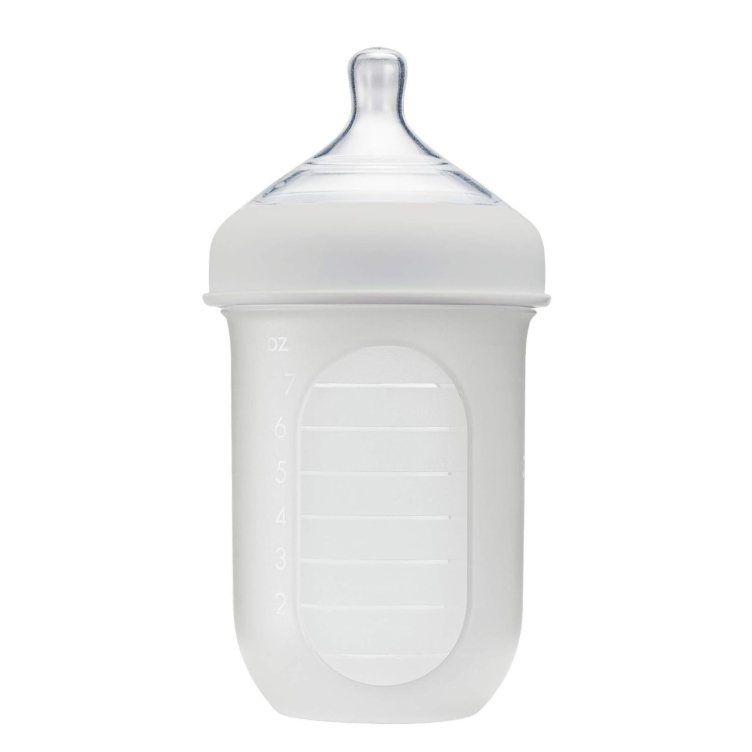 Boon Nursh Reusable Silicone Baby Bottle with Collapsible Silicone Pouch Design – Everyday Baby Essentials – Stage 2 Medium Flow Baby Bottles – Gray – 8 Oz