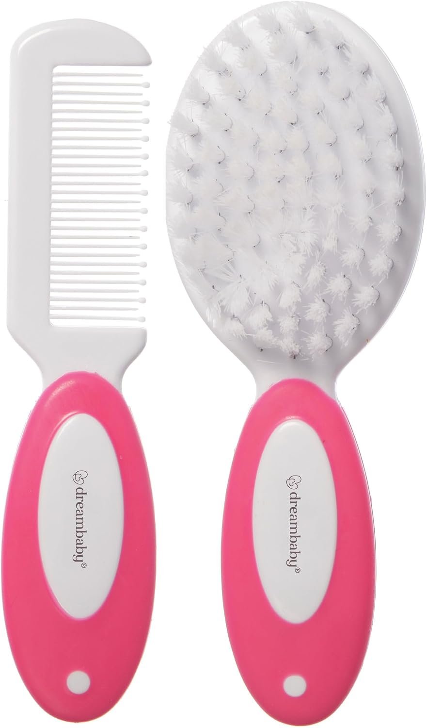 Dreambaby Deluxe Baby Brush and Comb Set – Super Soft Bristles & Non-Scratch Comb – Easy-Grip Toddler Handle – for Newborn Girls – Pink
