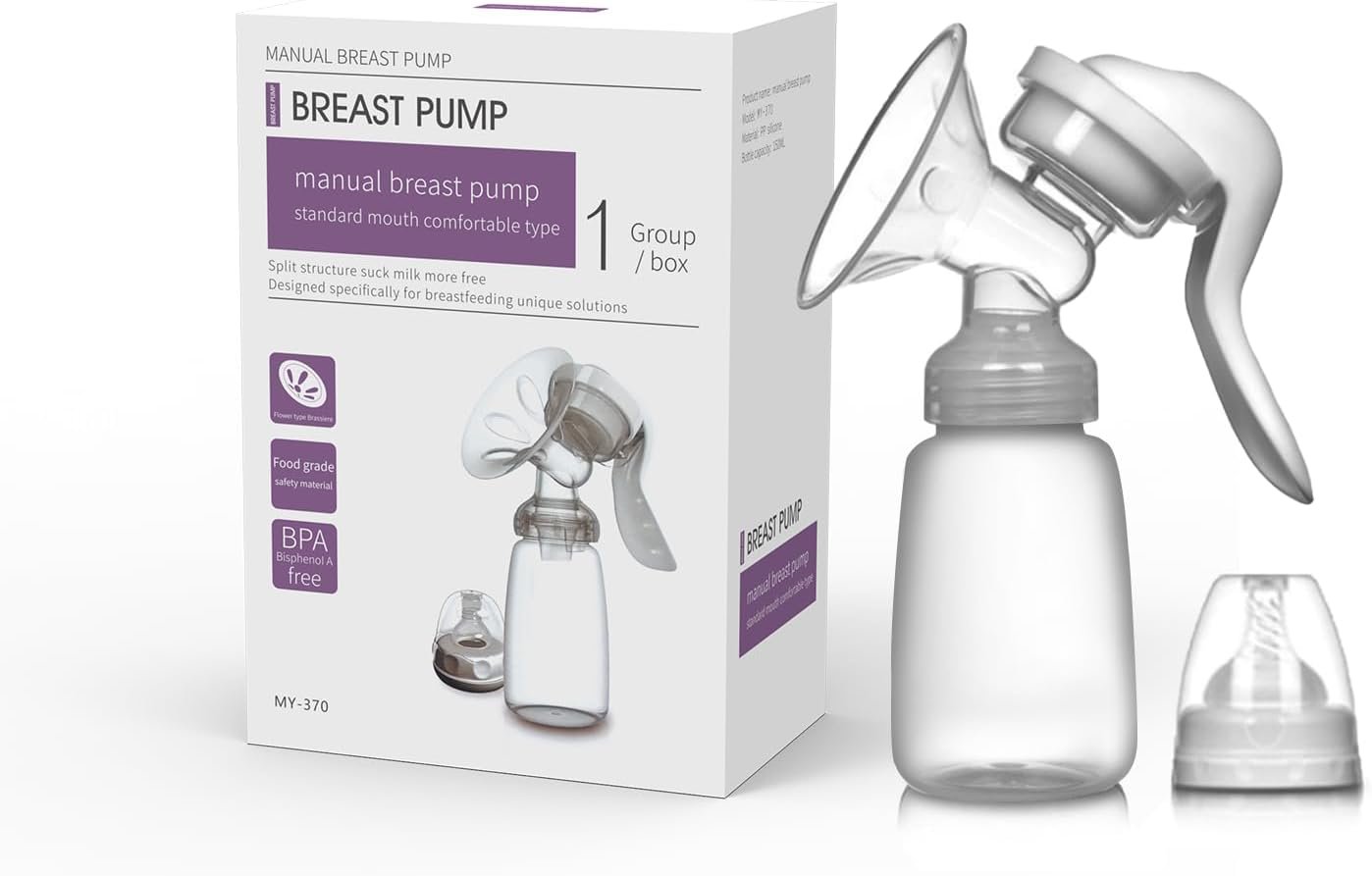 Manual Breast Pump Portable Breast Pump for Travel, Extractor de Leche Manual, Milk Catcher, Breastfeeding Essentials, Handheld Breast Shield & Accessories 5 Fl Oz/150ml+Lid+35mm Flange
