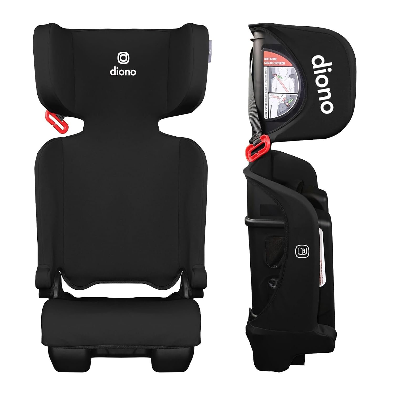 Diono Airi Lightweight High Back Booster Seat, Foldable Travel Friendly, Slim 3-Across Fit, 40–100 lbs/43–57 in, Frontal Impact Protection, Black