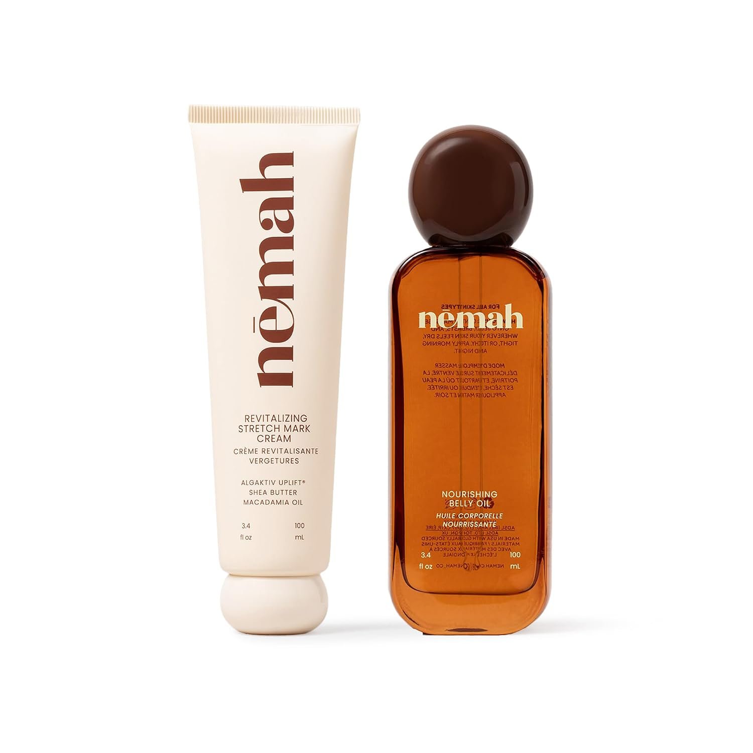 Nemah Stretch Mark Cream And Belly Oil For Pregnancy, Pregnancy Stretch Mark Routine, Algaktiv UpLift Cream With Shea Butter Macadamia Oil Plus Quick Dry Jojoba Coconut Hemisqualane Oil, 2 Piece Set