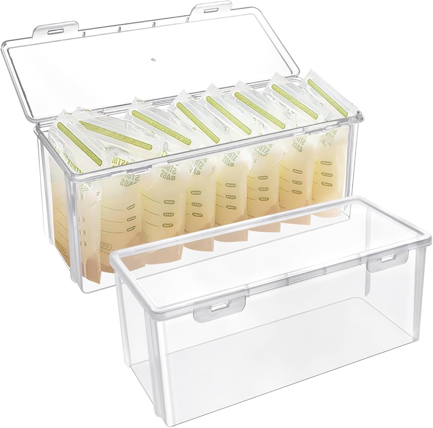 2 Pack Storage Tower for Breastmilk Storage Bag, Clear Plastic Fridge Freezer Organizer Bins for Milk Storage Bags, Yogurt, Snack, Kitchen Pantry Bathroom Closet Countertop(11.8 x5.1 x 4.1”)