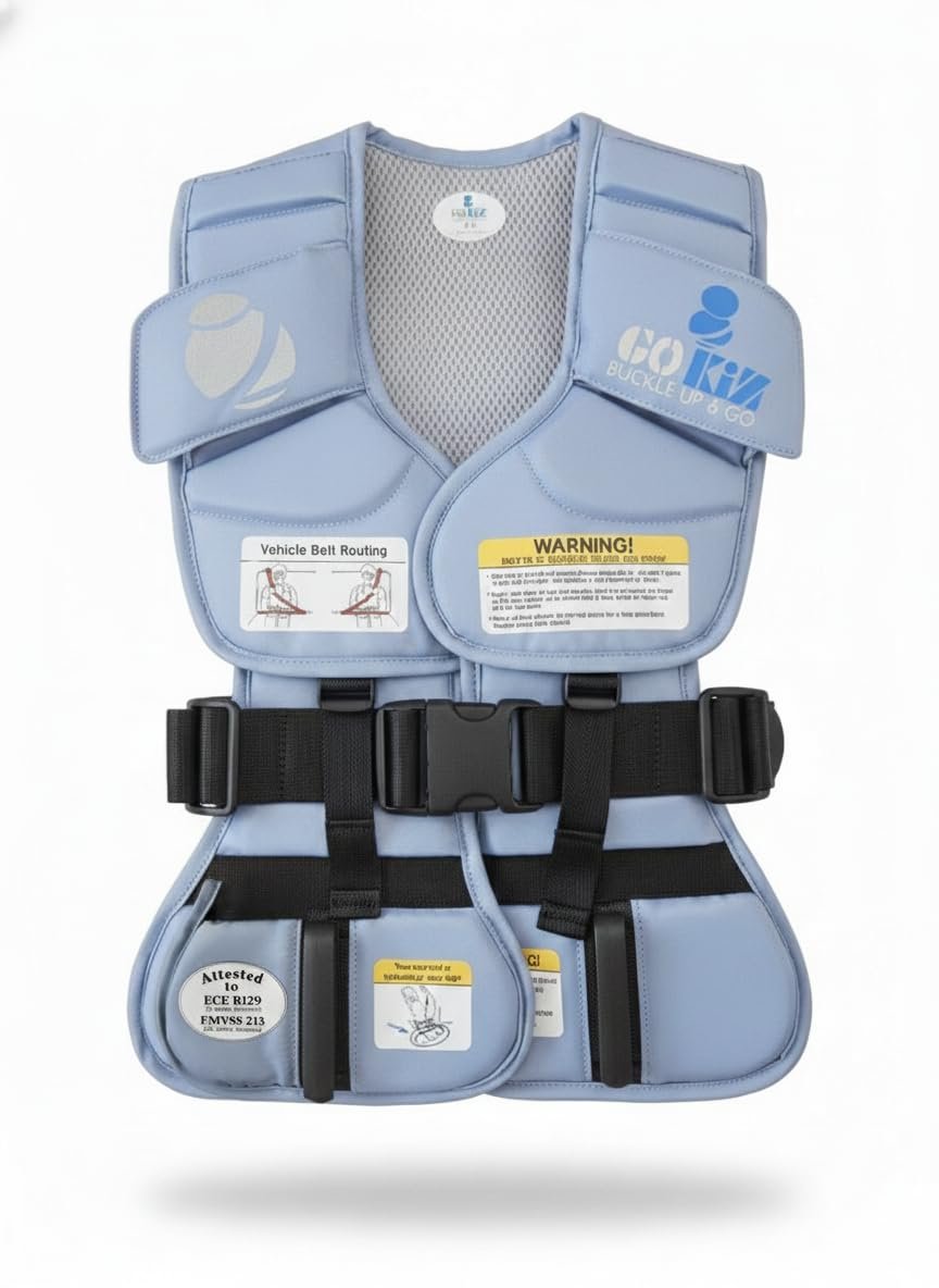 801 Child Restraint Vest – Lightweight Portable Car Seat Belt Positioner, Travel Safety Harness (Ages 3–6, Light Blue)