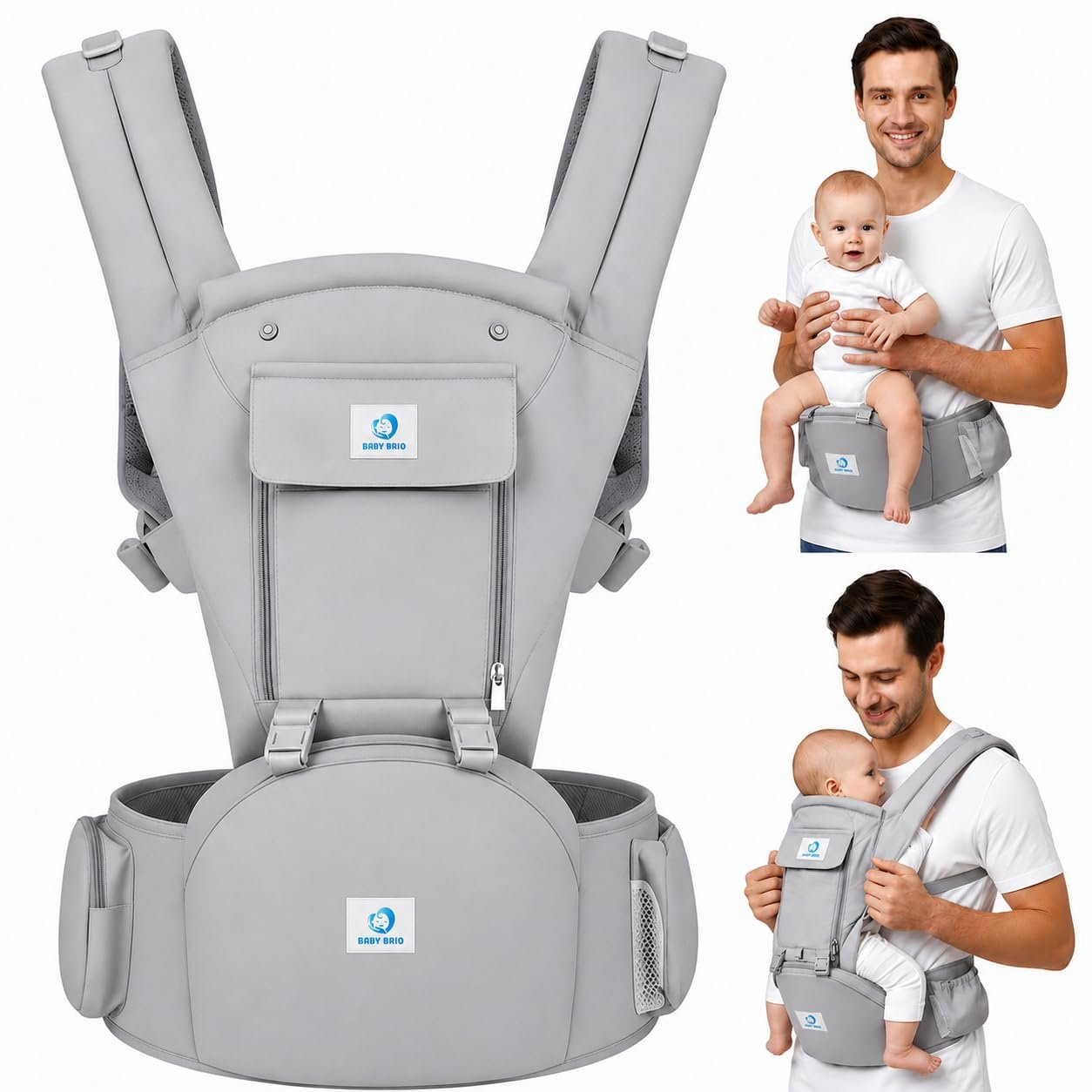 6-in-1 Baby Carrier Newborn to Toddler, Adjustable Toddler Carrier with Detachable Hip Seat (for 7–45 lb), Head & Neck Support, Breathable Cotton, Multiple Carry Positions for Travel & Daily Use