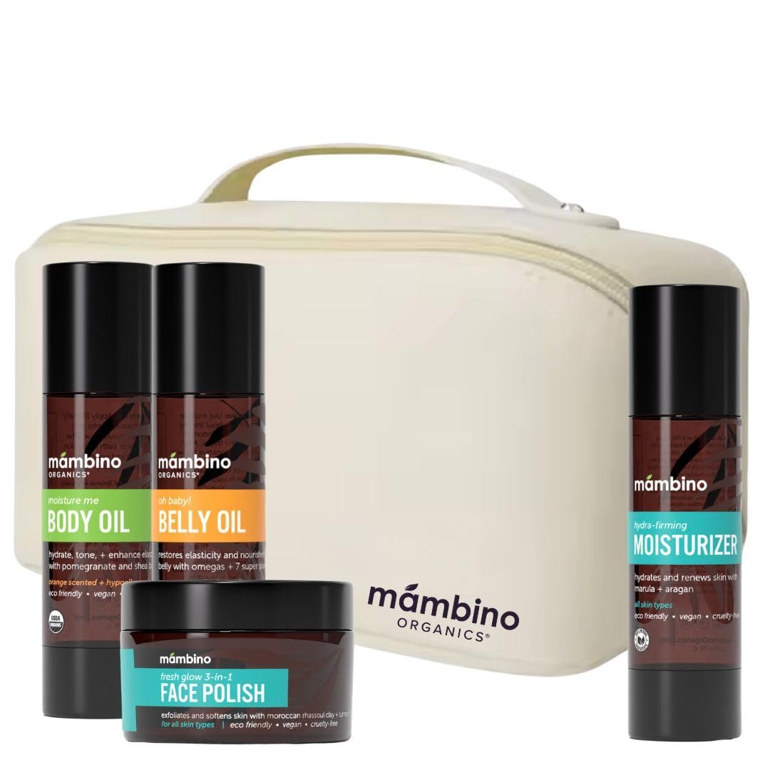 Mambino Organics Second Trimester Set – Skincare Pregnancy Gift Box – Body Oil, Shea Butter, Maternity Essentials