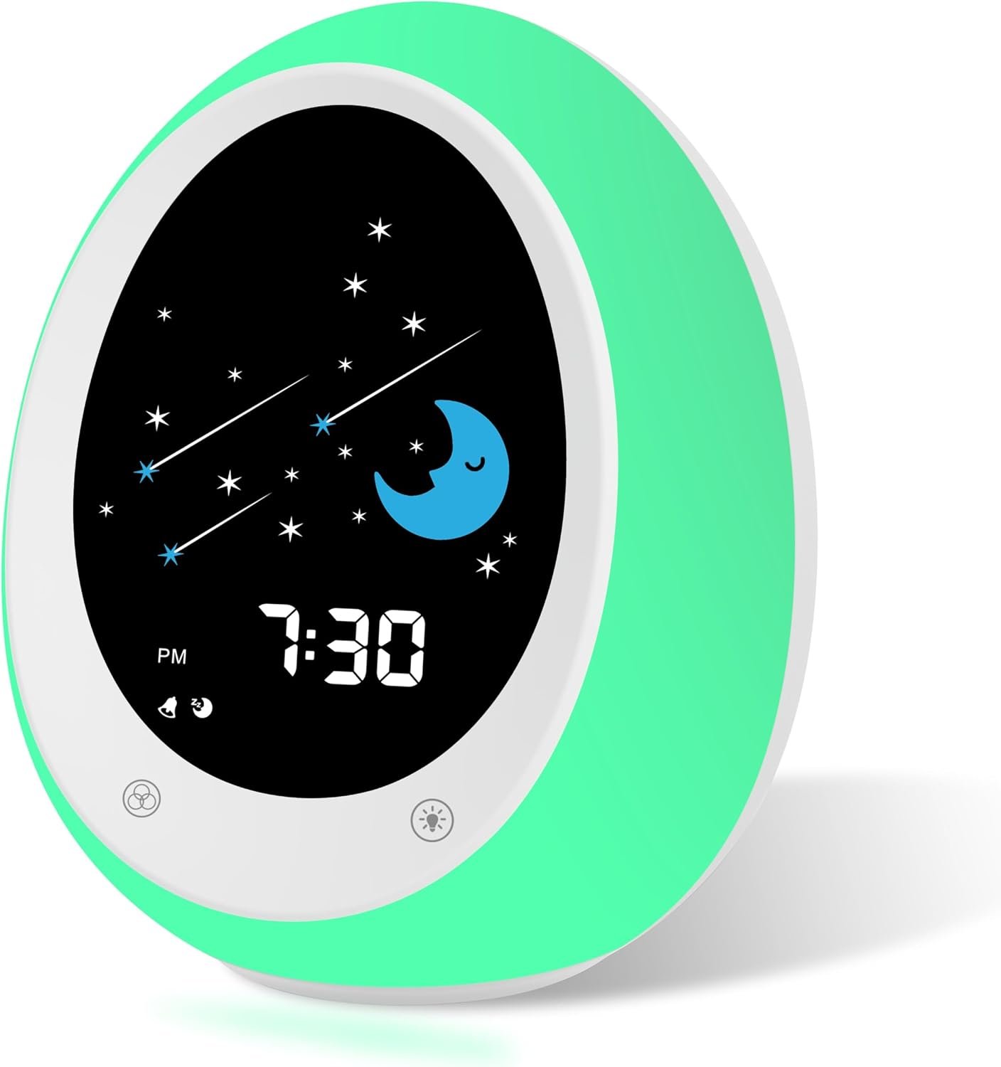 Kids Alarm Clock, Toddler Sleep Training Clock with Sun & Moon, Sound Machine, Night Light, Ok to Wake Alarm Clock for Children