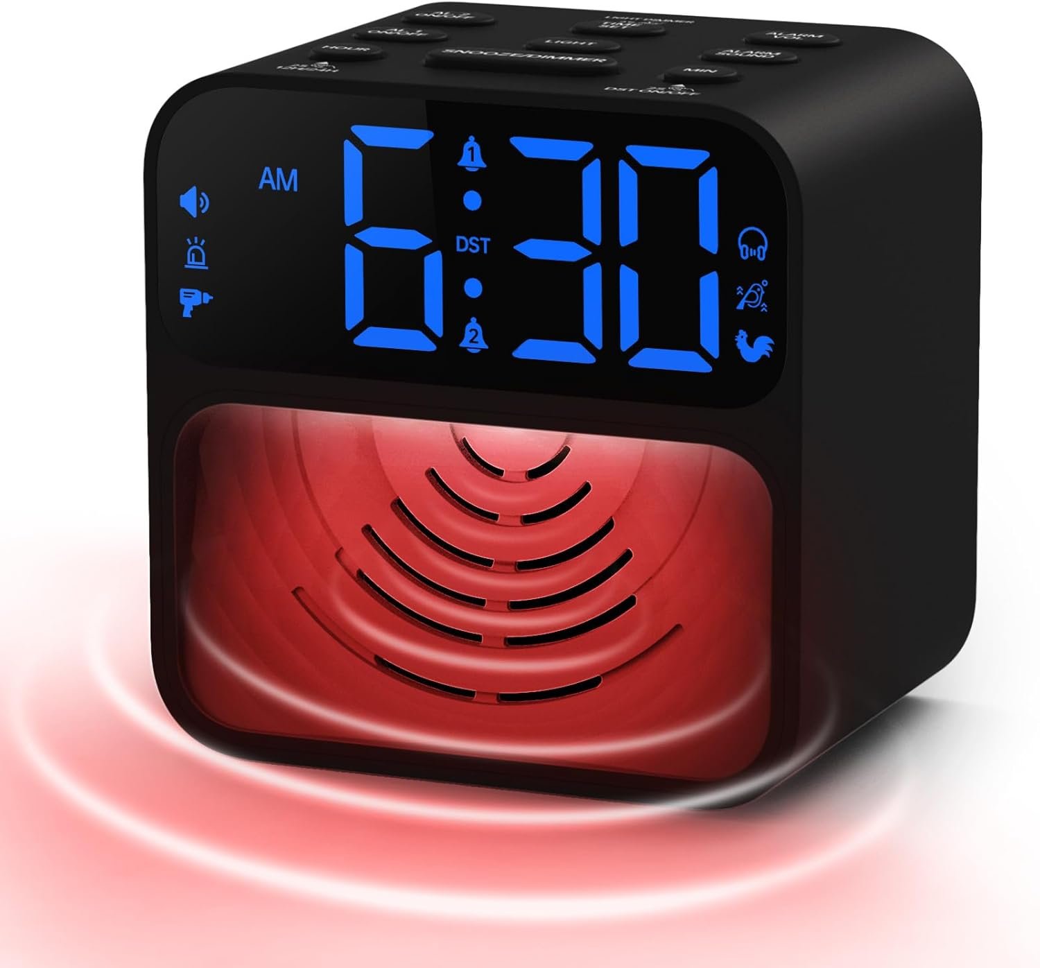 AuroraCalm Extra Loud Alarm Clock for Heavy Sleepers: 115dB Wake Up Alarm with Red Flashing Light to Help Prevent Oversleeping – Dual Alarm for Teens Adults Shift Workers Bedroom – Black