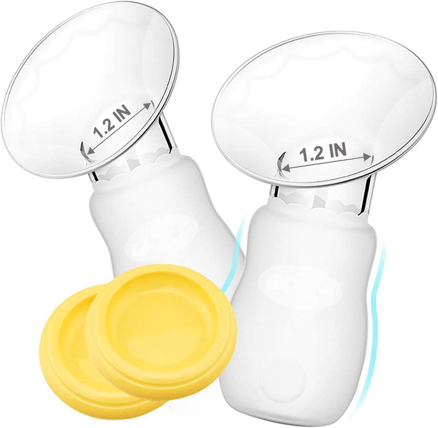 2 Pack Silicone Manual Breast Pump with Protective Lid, 100% Food Grade Silicone, Whole Shaped Technology, BPA-Free(Yellow)