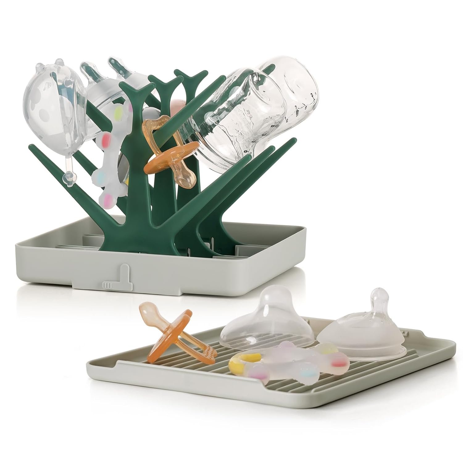 haakaa Portable Baby Bottle Drying Rack with Tray,Foldable Space Saving Bottle Drying Tree for Bottles/Pump Parts/Pacifiers,Easy-Store Dryer Rack Great for Travel & Home, BPA Free (Green)