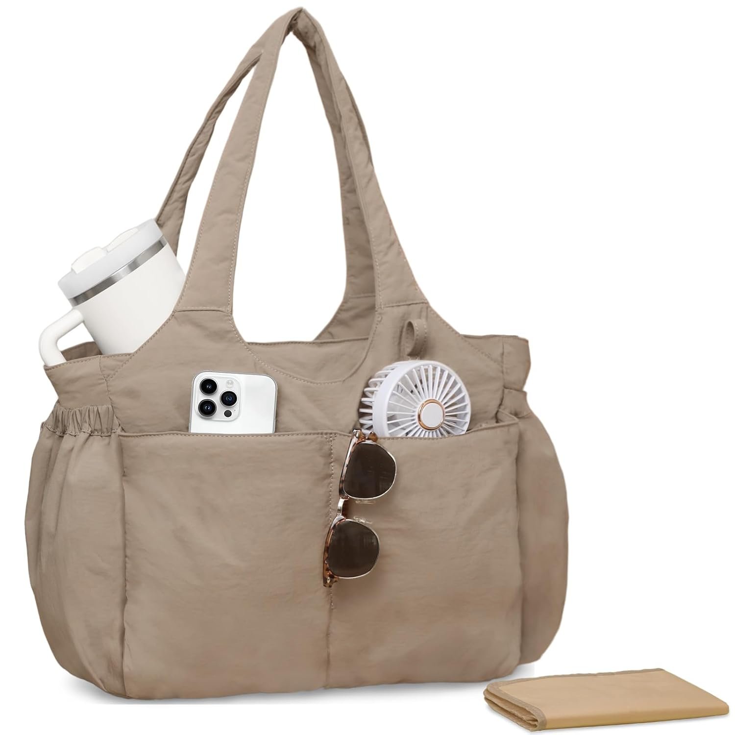 MOMINSIDE Diaper Bag Tote Hospital Bag Purse for Women, Large lightweight Baby Bag for Travel fits 40oz Tumbler for Travel,Nurse,Office with 13 pockets,changing pad,Brown