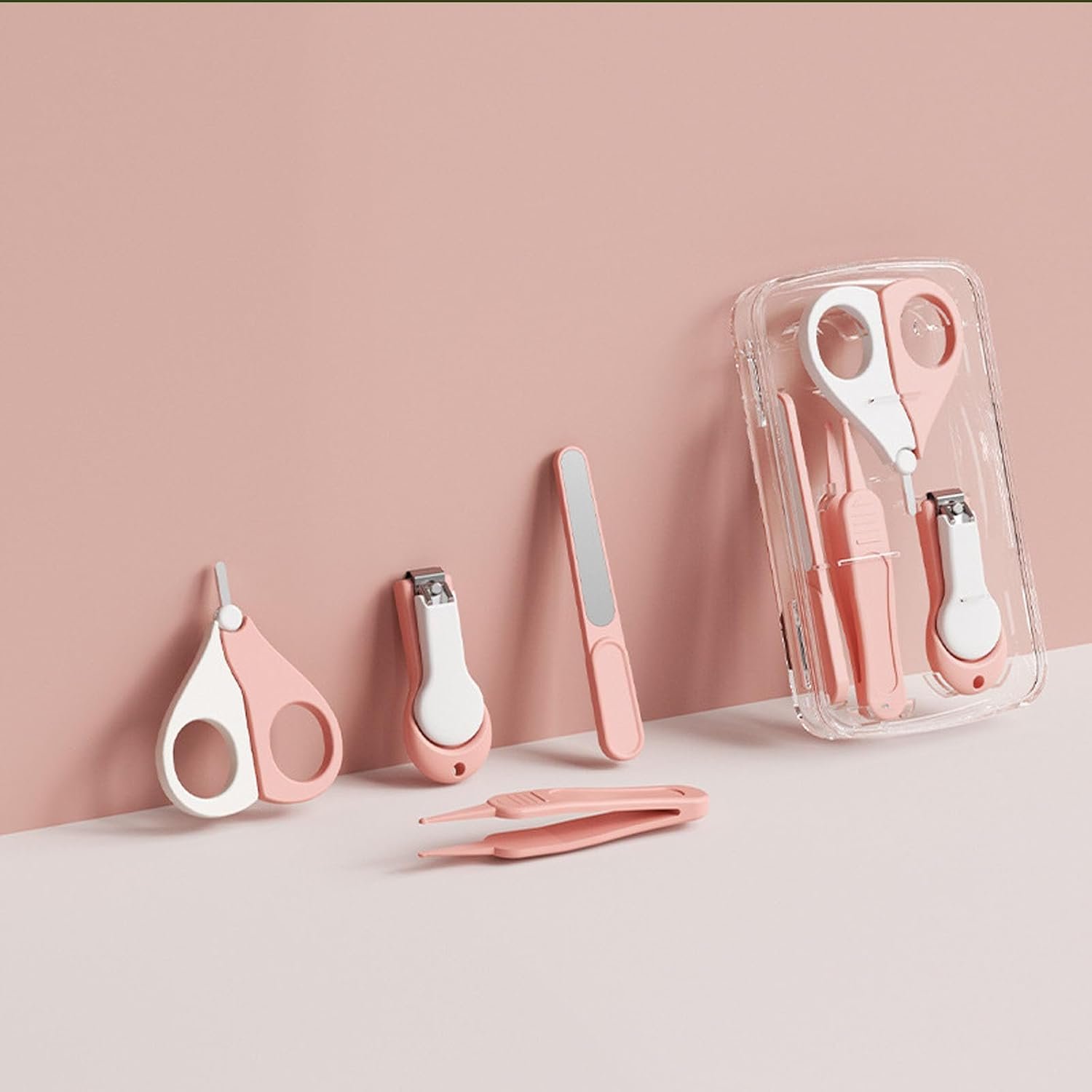 Baby Nail Trimmer, 4-in-1 Baby Nail Clippers Kit,Nail File & Tweezers, Baby Manicure Kit for Newborn, Infant & Toddler, Mothers Day Gifts (Pink)