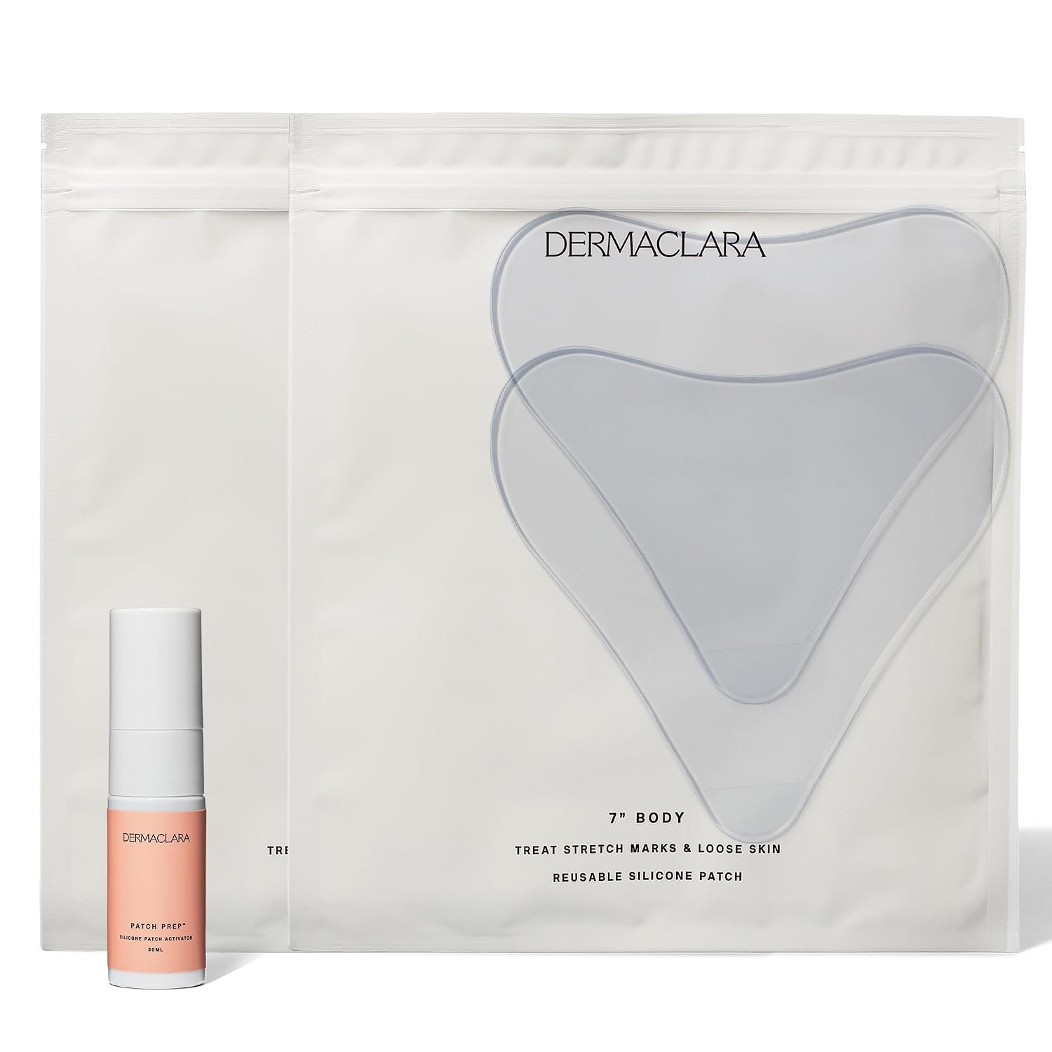 Dermaclara Silicone Patch Stretch Mark Kit – Pregnancy Stretch Mark Prevention, C Section Cover Up Belly Scar, Maternity Skincare, Silicone Gel Sheet, Reusable up to 30 Times – 2 Patches & 1 Cleanser