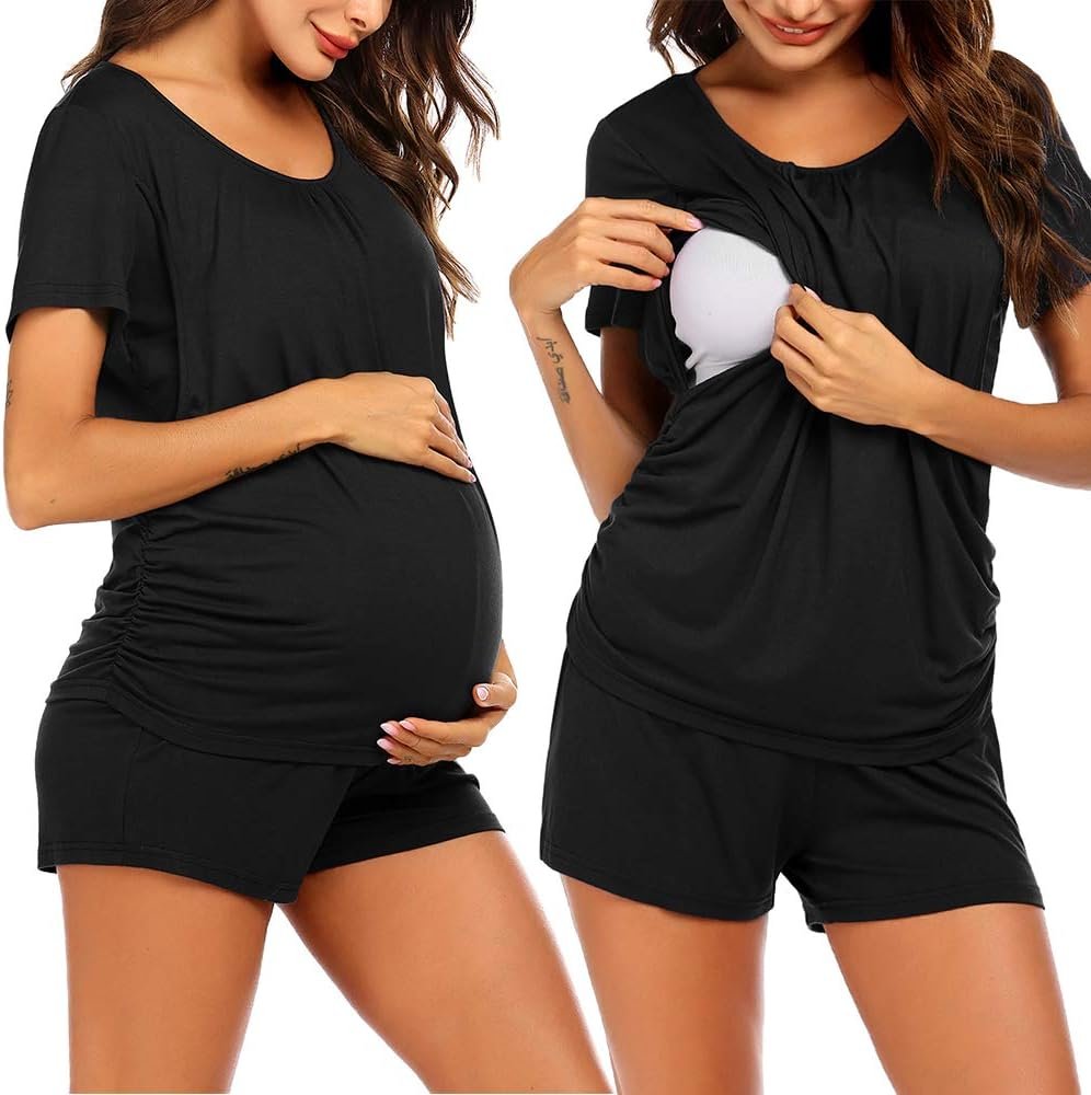 Ekouaer Womens Nursing Pajamas Maternity Breastfeeding Pjs Sleepwear Layer Soft Postpartum Lounge Set Pregnancy Clothes