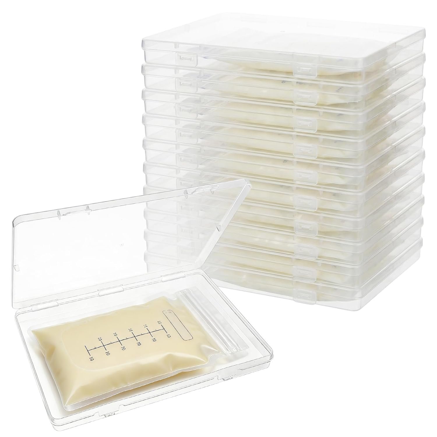 10-Pack Clear Flat Breast Milk Freezer Storage Organizer – 7.4″x5.1″ Reusable Flattening Tray, Large Capacity Space-Saving Breast Milk Freezer Storage Kit for Organization Freezer Bag
