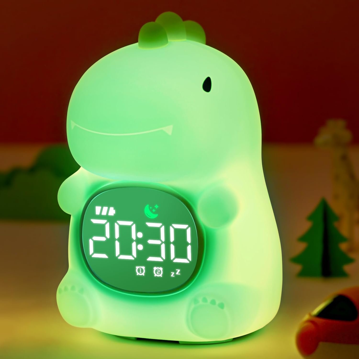 MASHI Dinosaur Alarm Clock with Night Light, Toddler Sleep Training Clock with Sun & Moon, Sleep Sound Machine, ok to Wake Clock for Kids, Digital Alarm Clocks for Bedrooms,Gift Ideas for Kids Child