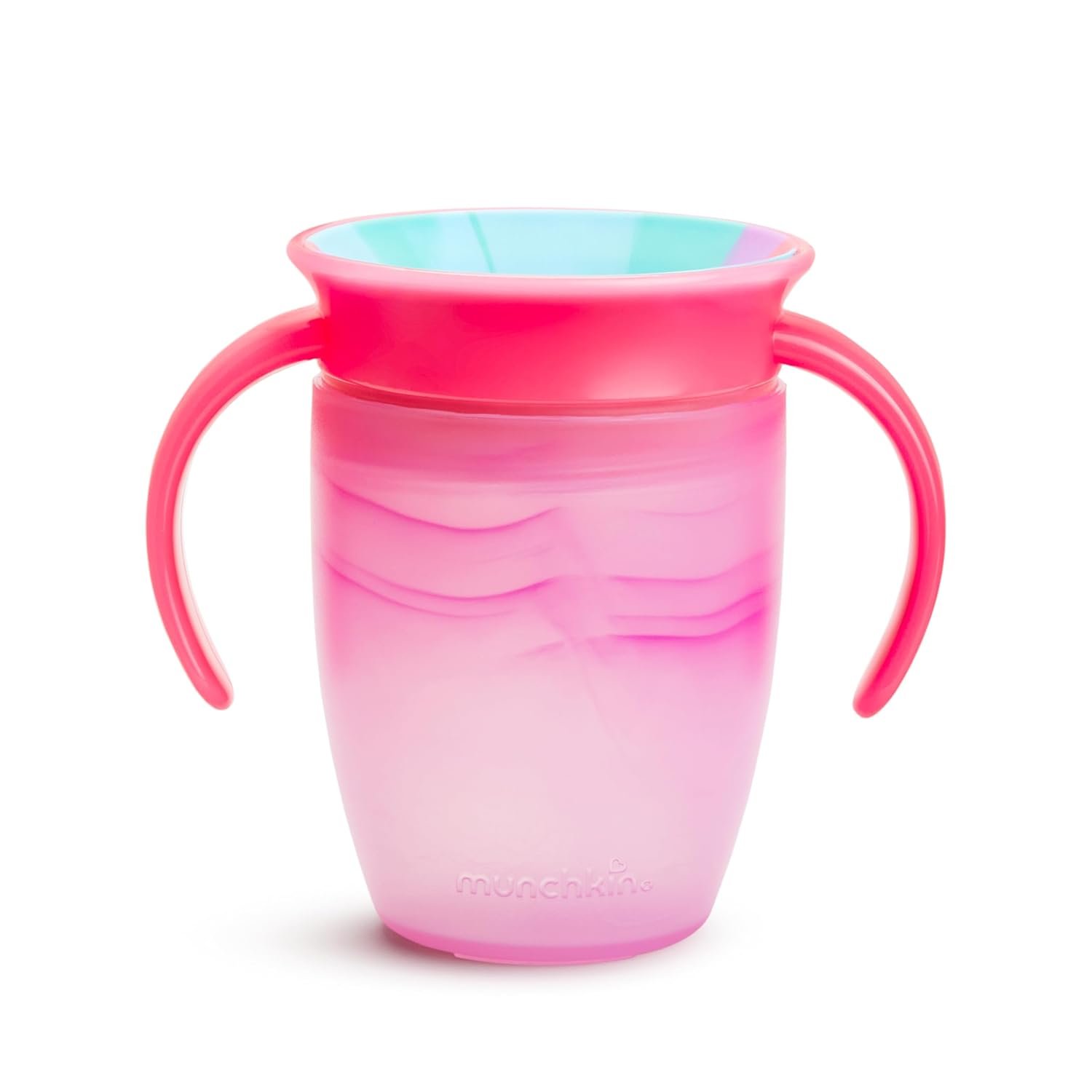 Munchkin Miracle 360 Sippy Cup for 6 Month Old, Spill Proof Baby and Toddler Cups with Transition Handles, 7 Ounce, 2 Pack, Tropical Swirl, Pink/Multi