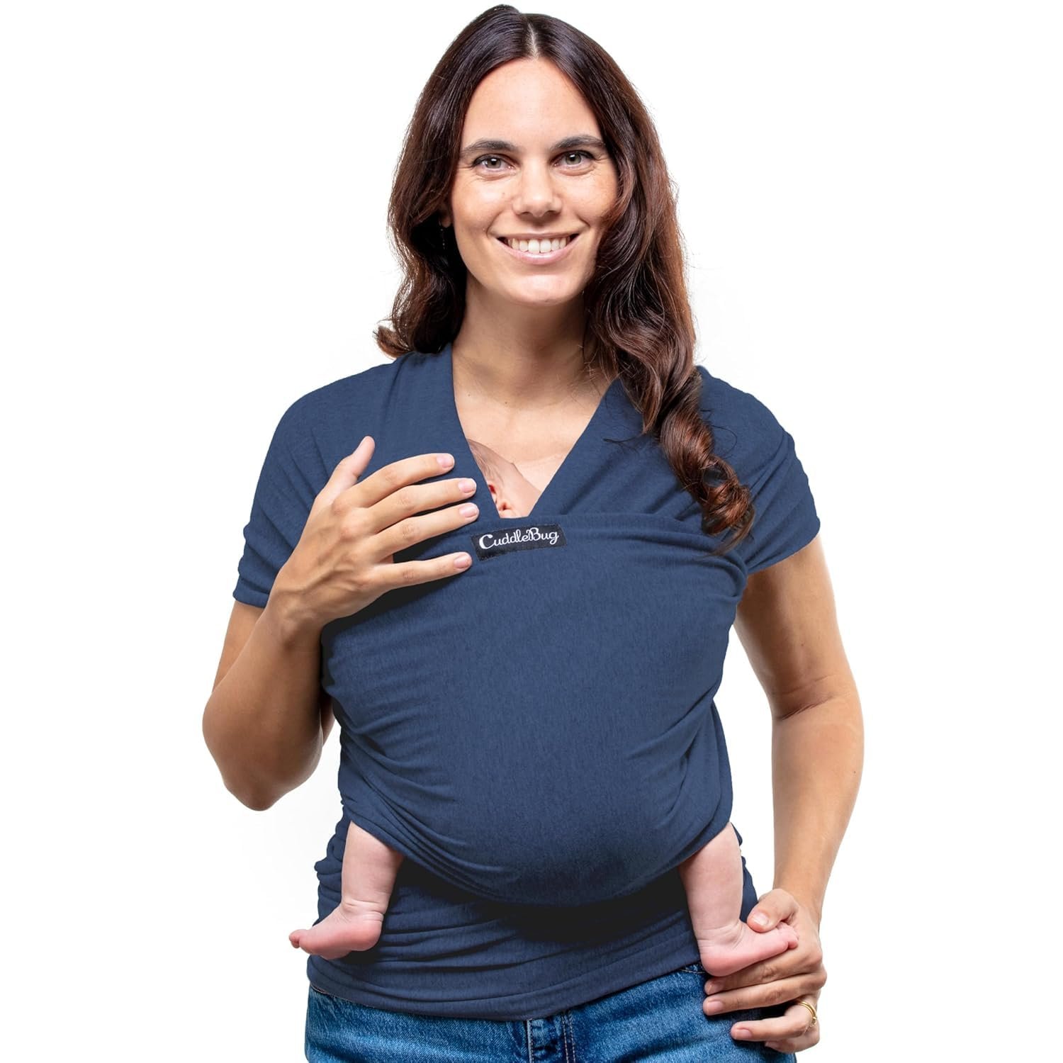 Cuddlebug Baby Wrap Carrier for Newborn (7–35 lbs) – Soft Stretchy, Breathable Infant Baby Carrier Wrap – Hip Healthy Baby Sling Wrap for Hands Free Baby Wearing, Cotton Blend (Navy)
