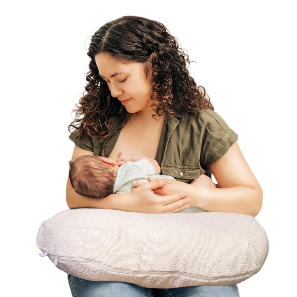 Boppy Nursing Pillow – Ergonomic Bottle & Breastfeeding Pillow with High, Firm, Large Area, Water-Repellent Cushion with Washable Cover; Baby Safety Alliance Verified – Oatmeal Boucle