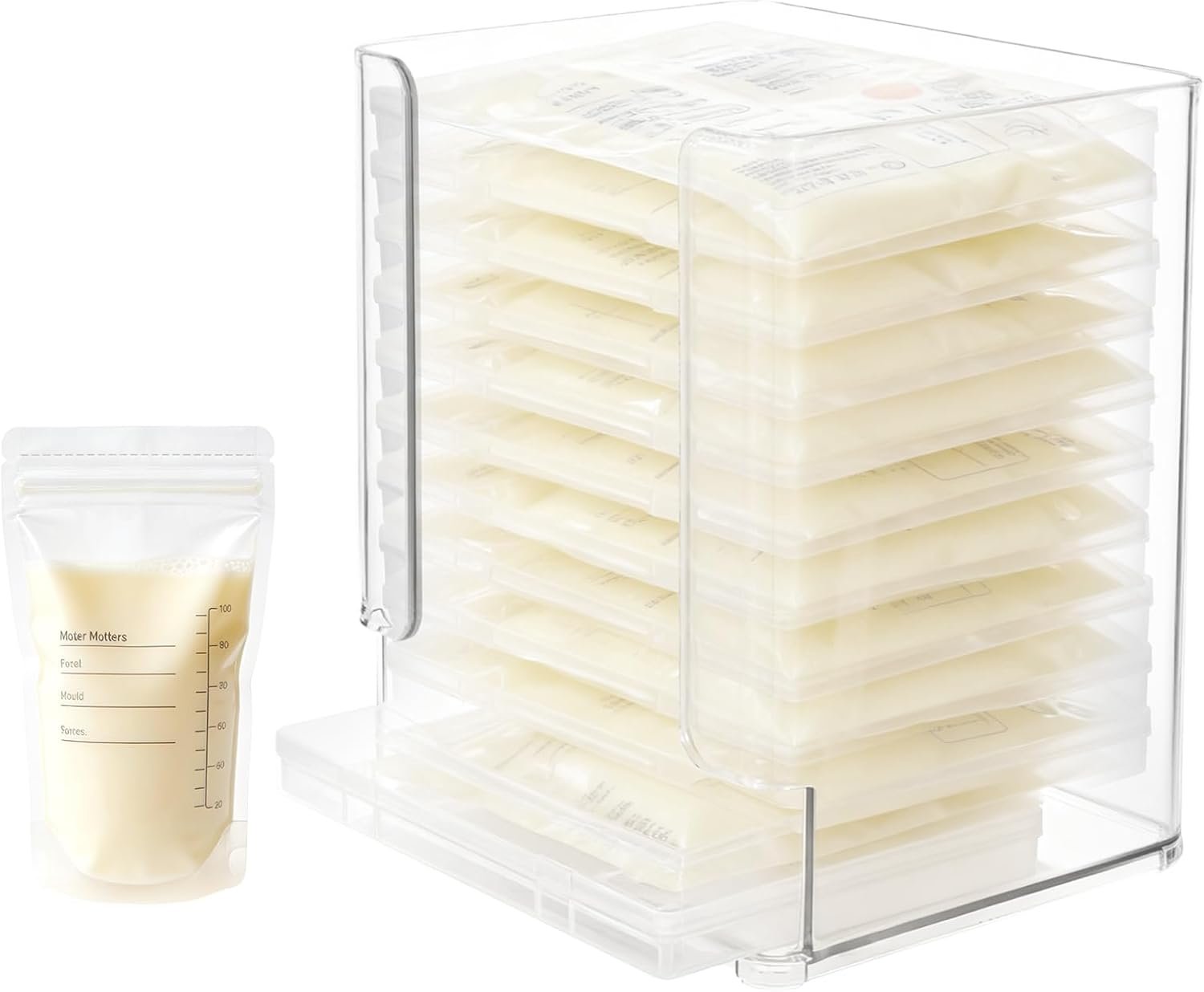 Rainmae Breastmilk Flattener for Freezer, Breastmilk Storage Bag Organizer, Breast Milk Storage Tray for Fridge, Convenient Storage for Milk Freezer Bags, Freeze Organizer Tower for Nursing Feeding