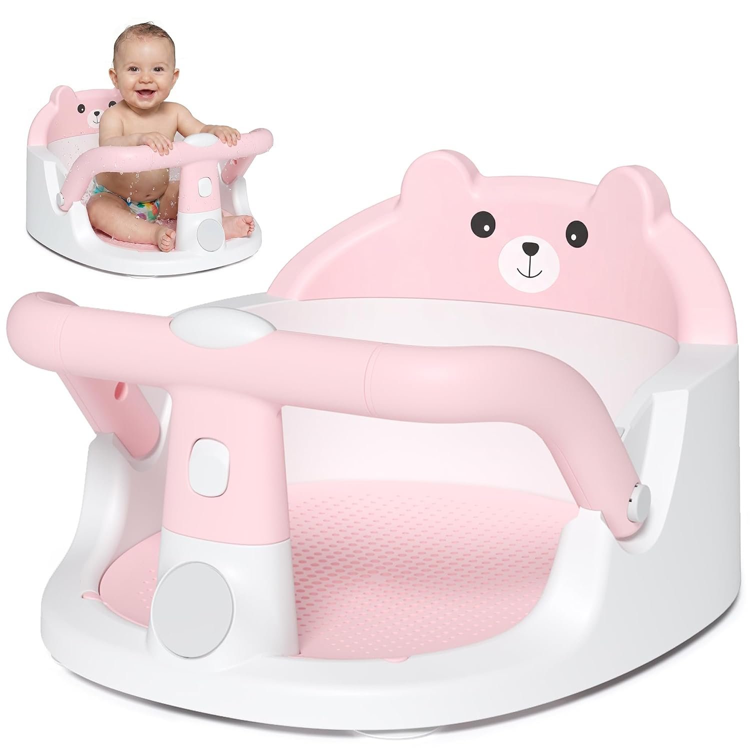Baby Bath Seat for Babies 6 Months & up Non-Slip Toddler Bath Seats for Sitting Up Infant Bathtub Chair with Suction Cups and Soft Cushion for Baby Shower Tub Seat, Pink