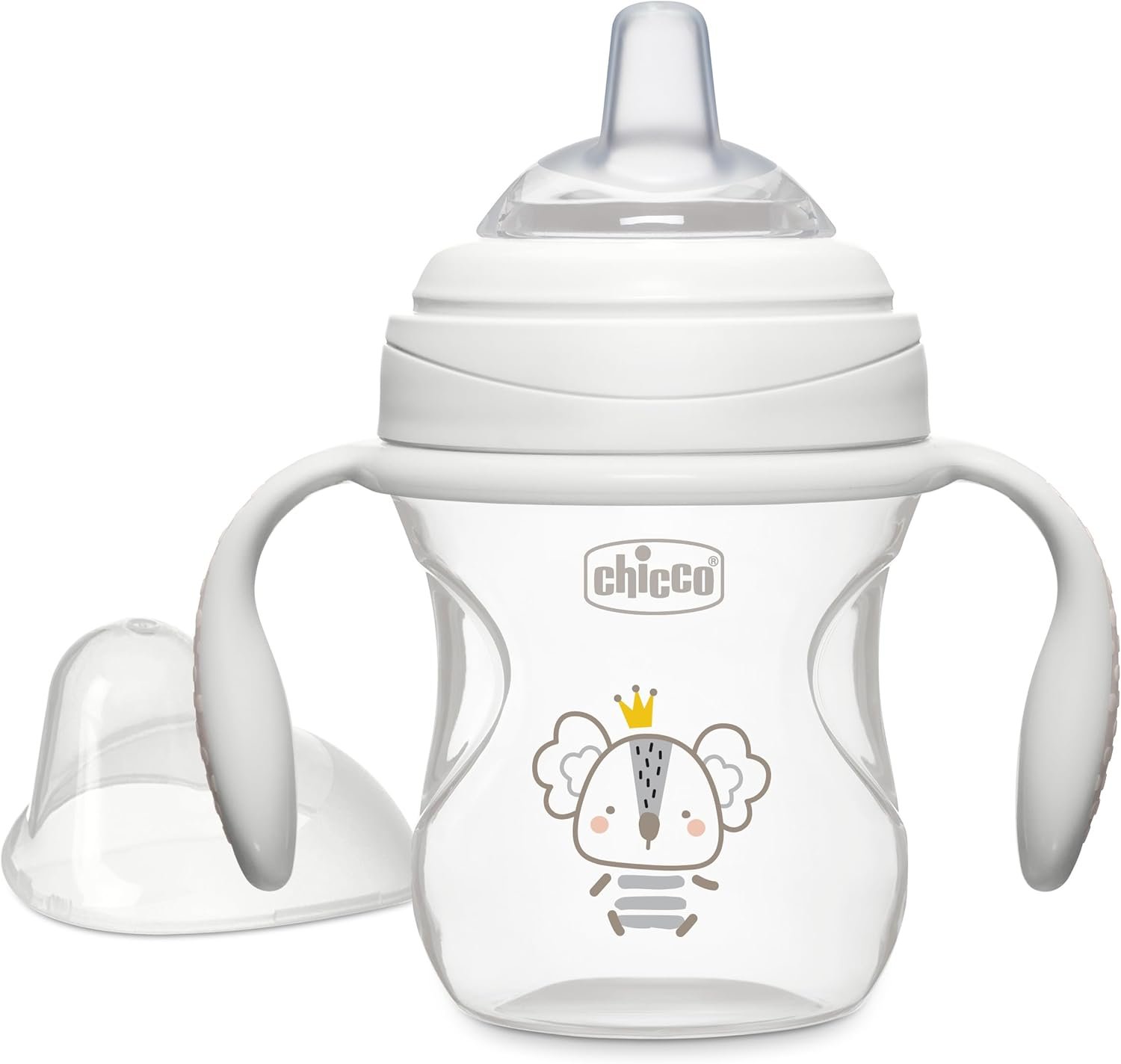 Chicco Transition Sippy Cup for Babies 4+ Months, 7oz Training Cup with Soft Silicone Spout, Easy Grip Removable Handles, Measurement Markings, BPA Free, Grey
