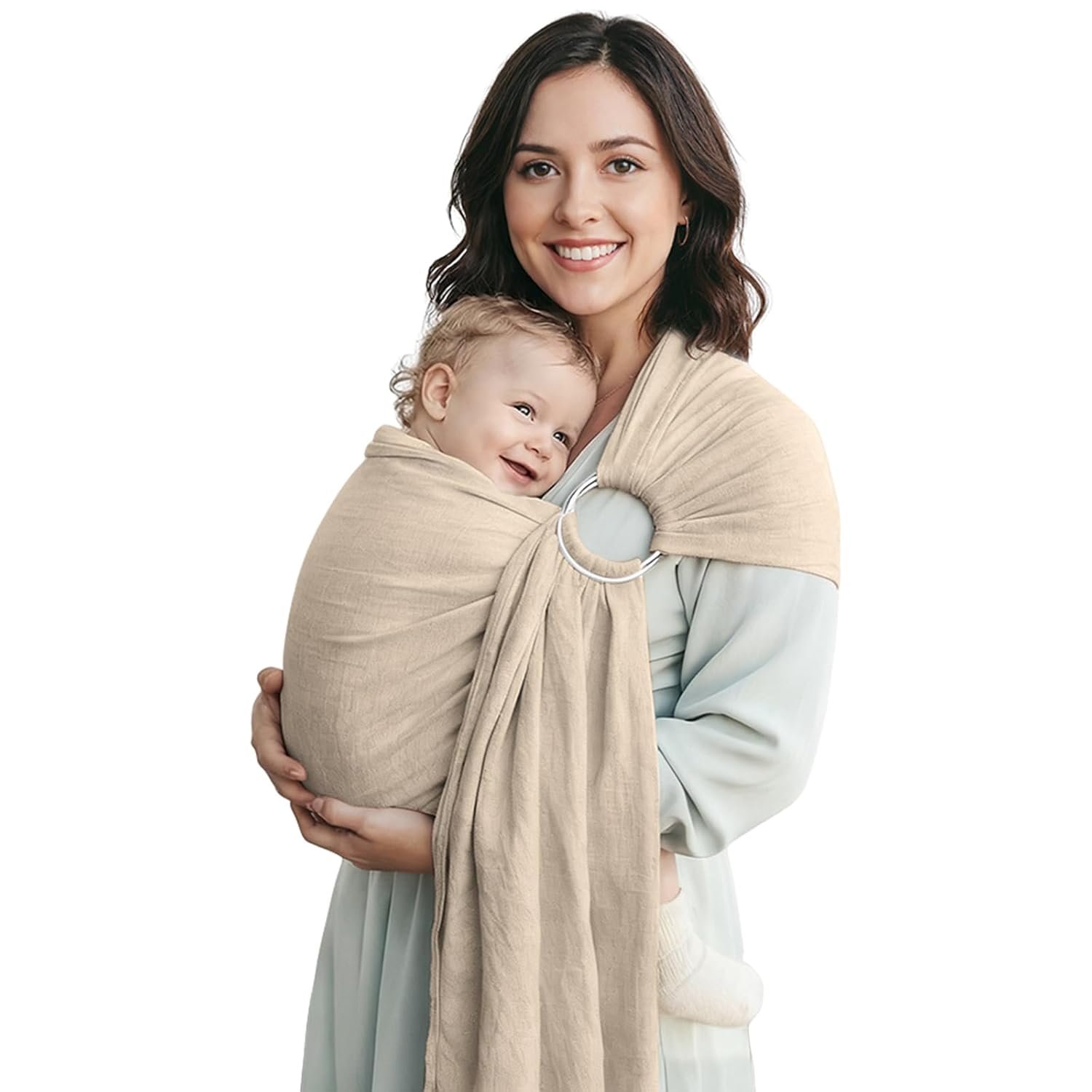 Baby Ring Sling Wrap, Lightweight Baby Carrier Sling Toddler Sling, Cotton Infants Wraps Carrier (7-35 lbs) for Toddlers, Cream