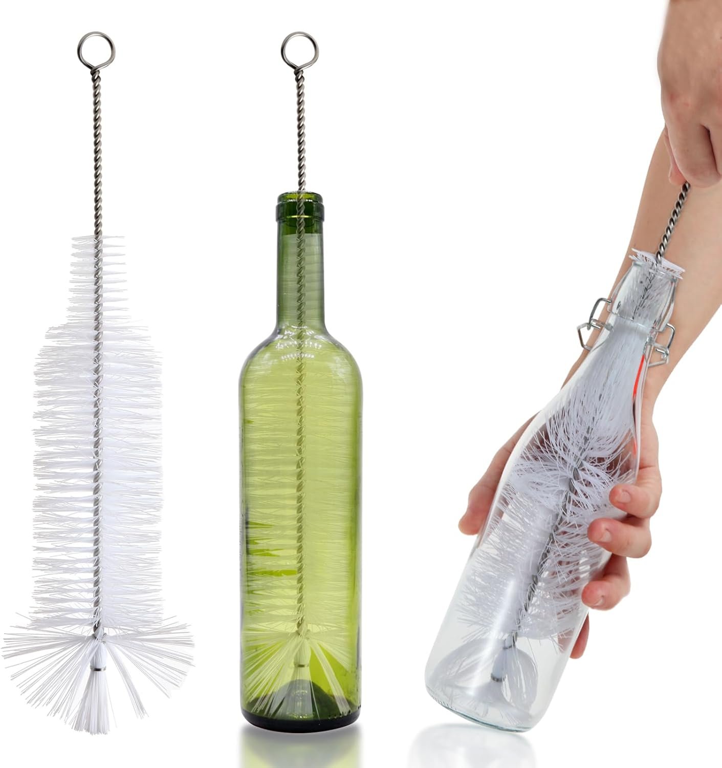 Bottle Brush – Ideal for Cleaning Narrow Neck Swing Top Glass, Brewing, Wine, Beer, Soda, Spray, Kombucha Bottles (White+1Pack)