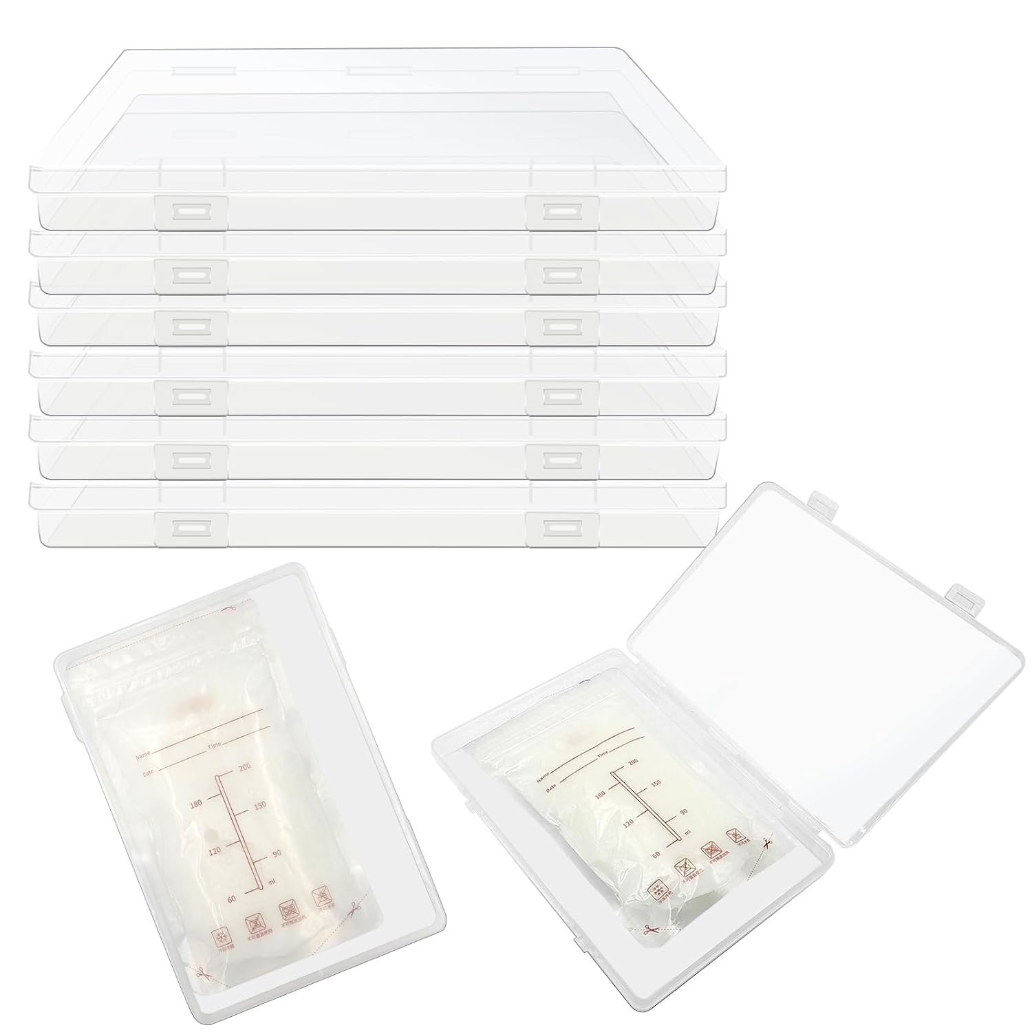6 Pcs Clear Flat Breast Milk Freezer Storage Organizer Space Saving Breastmilk Plastic Storage Box Freezer Tray Breastfeeding Bag Fridge Organizer for Breastfeed Organization Tools