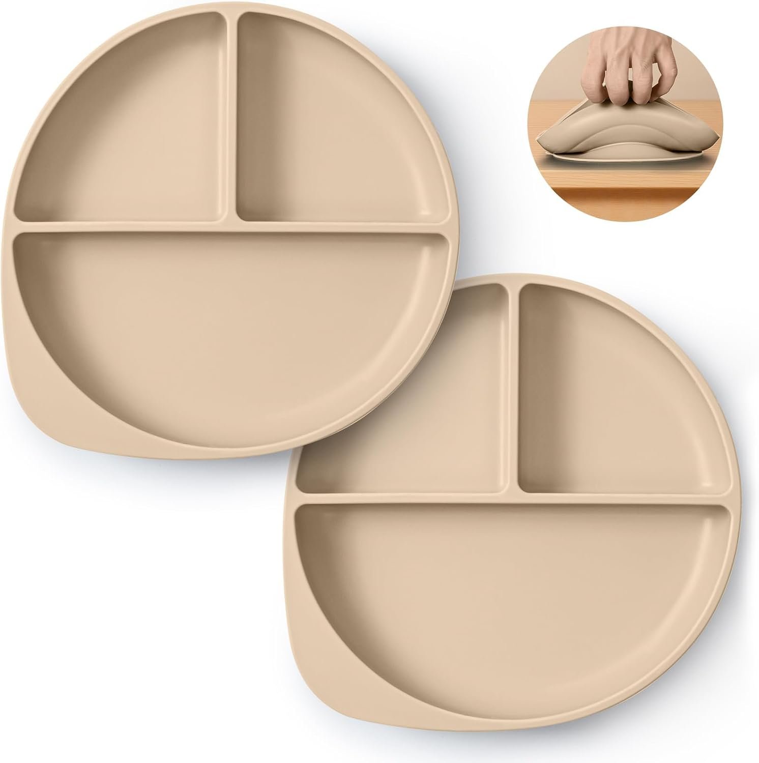Suction Plates for Babies & Toddlers, 100% Silicone Divided Plates 2-Pack, Non-Slip Dishwasher & Microwave Safe Baby Feeding Essentials
