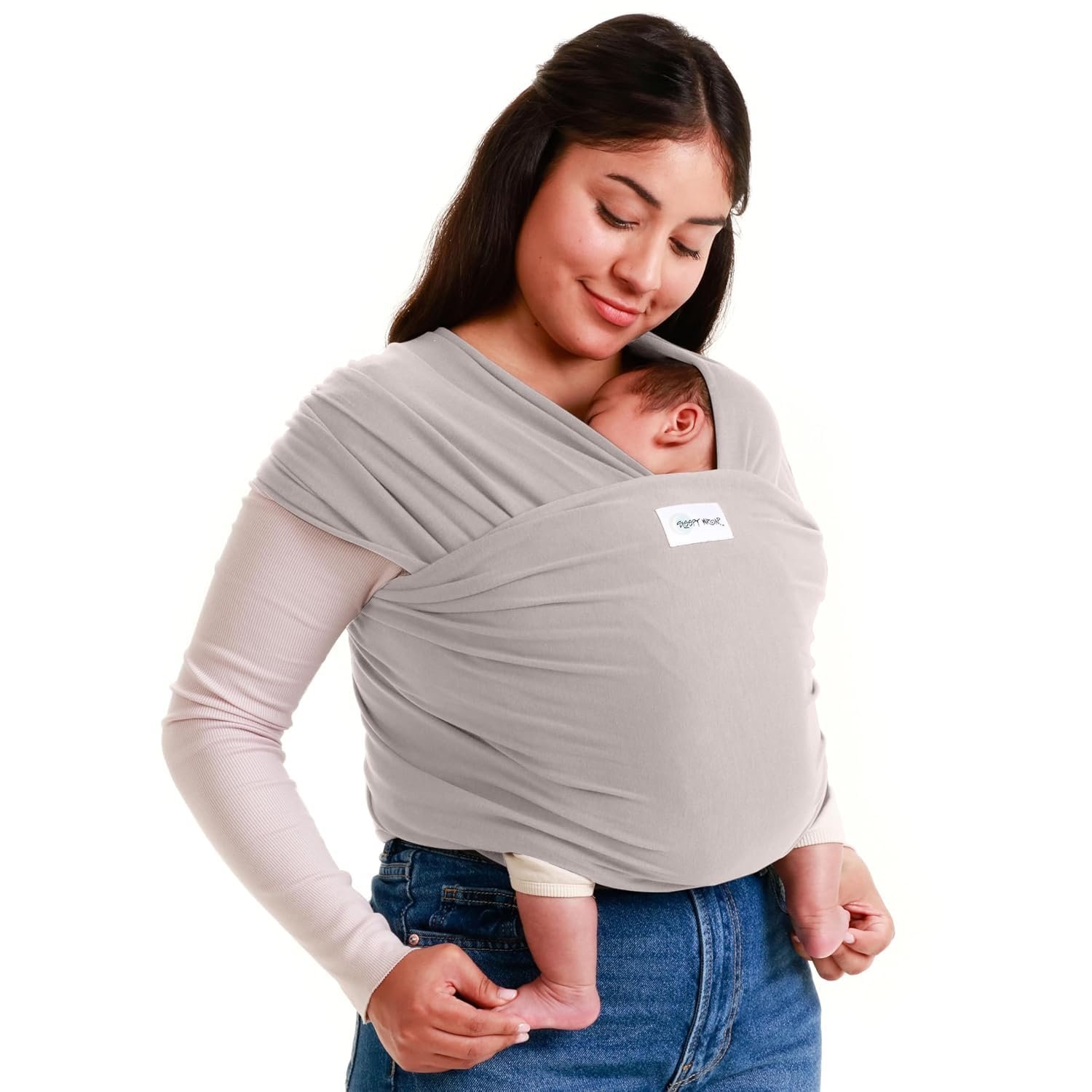 Sleepy Wrap Baby Carrier Newborn to Toddler (7–35 lbs) – Lightweight & Stretchy Baby Wrap Carrier for Infants – Ergonomic Hands Free Baby Sling Wrap for Comfortable Baby Wearing (Light Gray)
