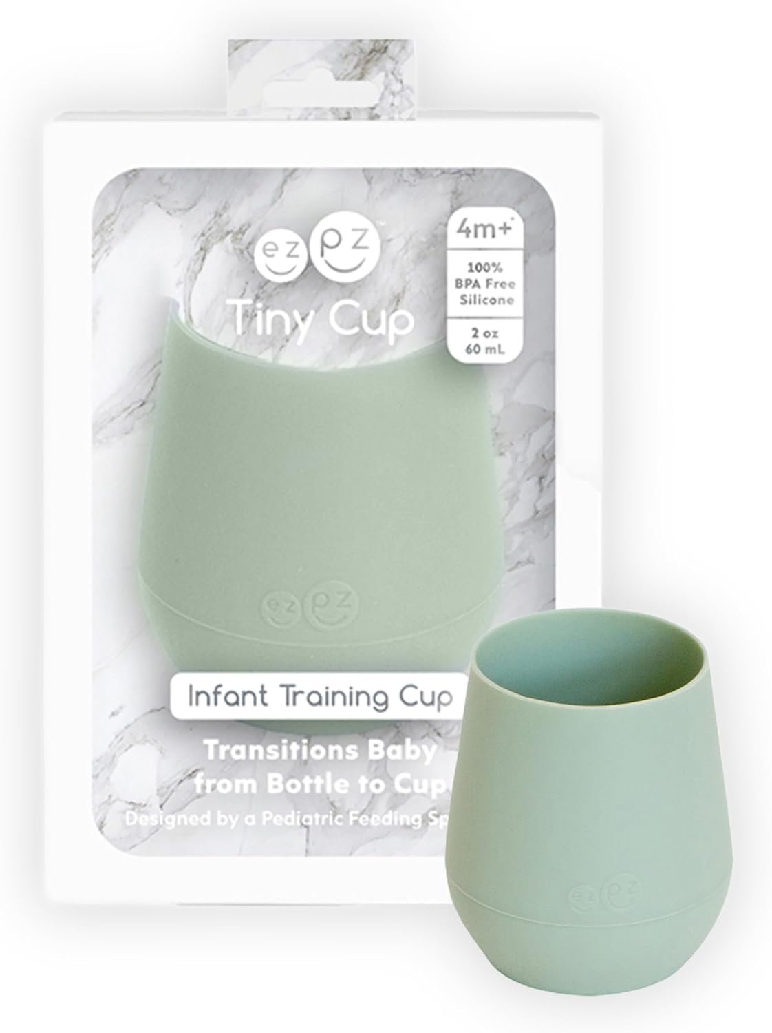 ezpz Tiny Cup (Sage) – 4 months+ – 100% Silicone Training Cup for Infants – Designed by a Pediatric Feeding Specialist – Baby-Led Weaning Essentials & Baby Gifts