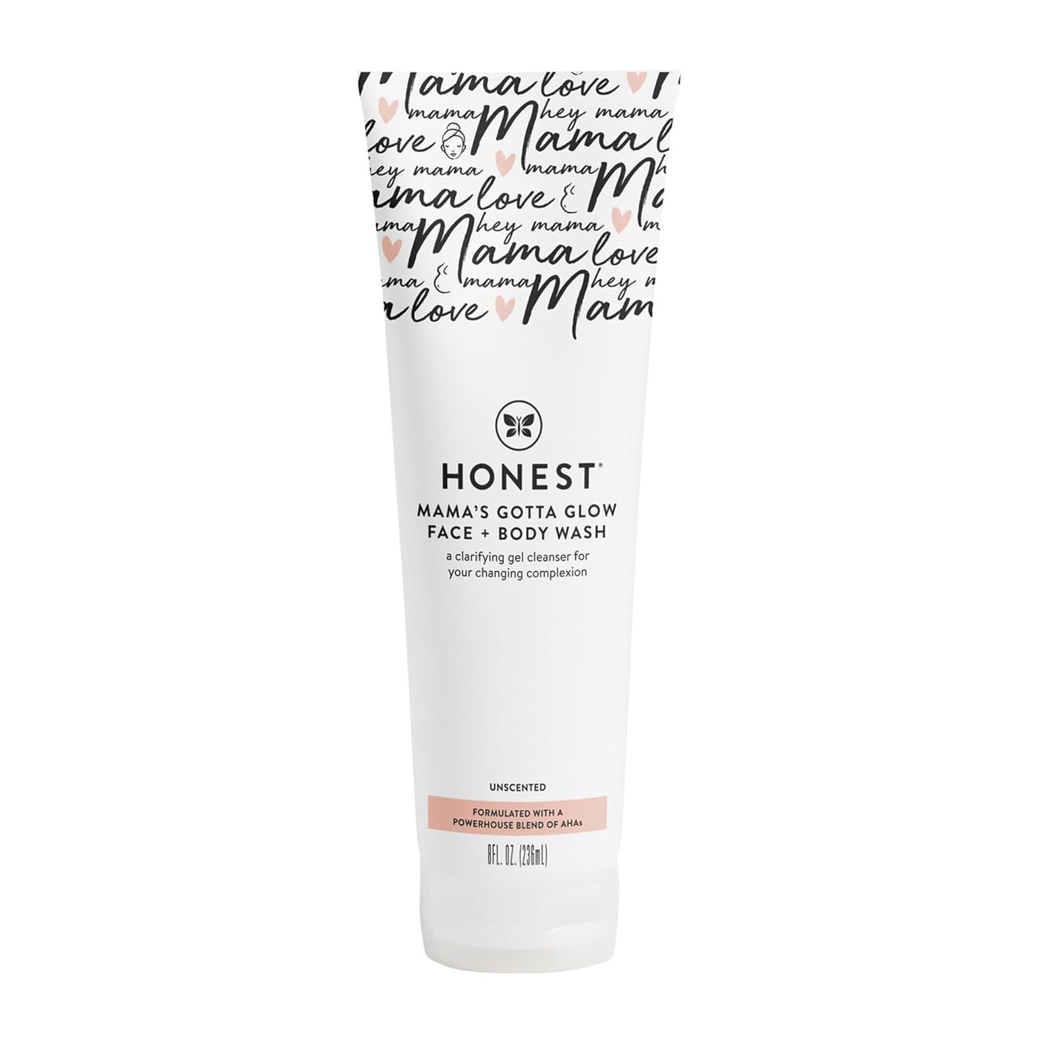 The Honest Company Mama’s Gotta Glow Face and Body Wash, Pregnancy Safe Clarifying Exfoliating AHA Cleanser, Packaging May Vary, 8 fl oz