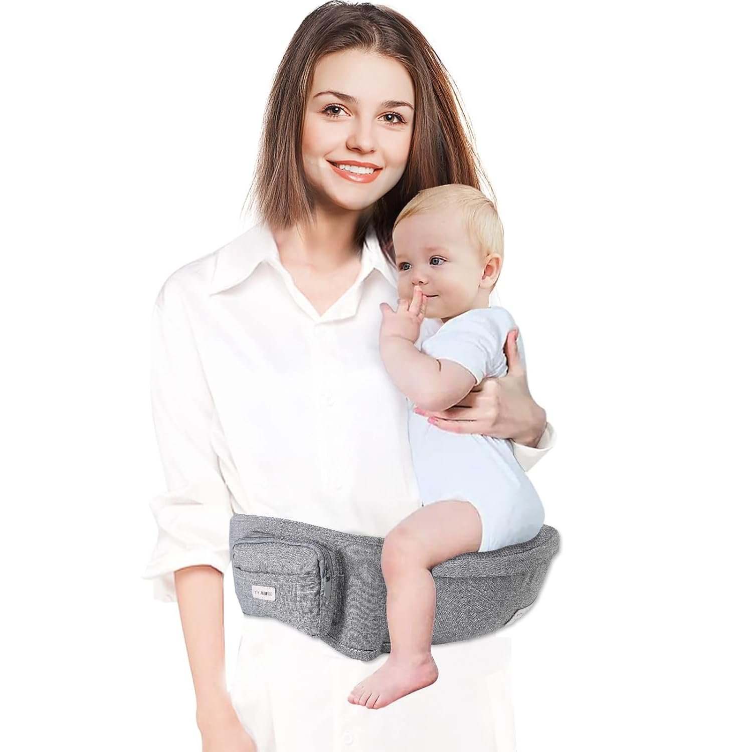 Baby Hip Seat Carrier, Light Grey | Non-slip memory foam seat | Adjustable waistband fits all | Breathable 3D mesh | 4 positions 0-36 mo | Washable