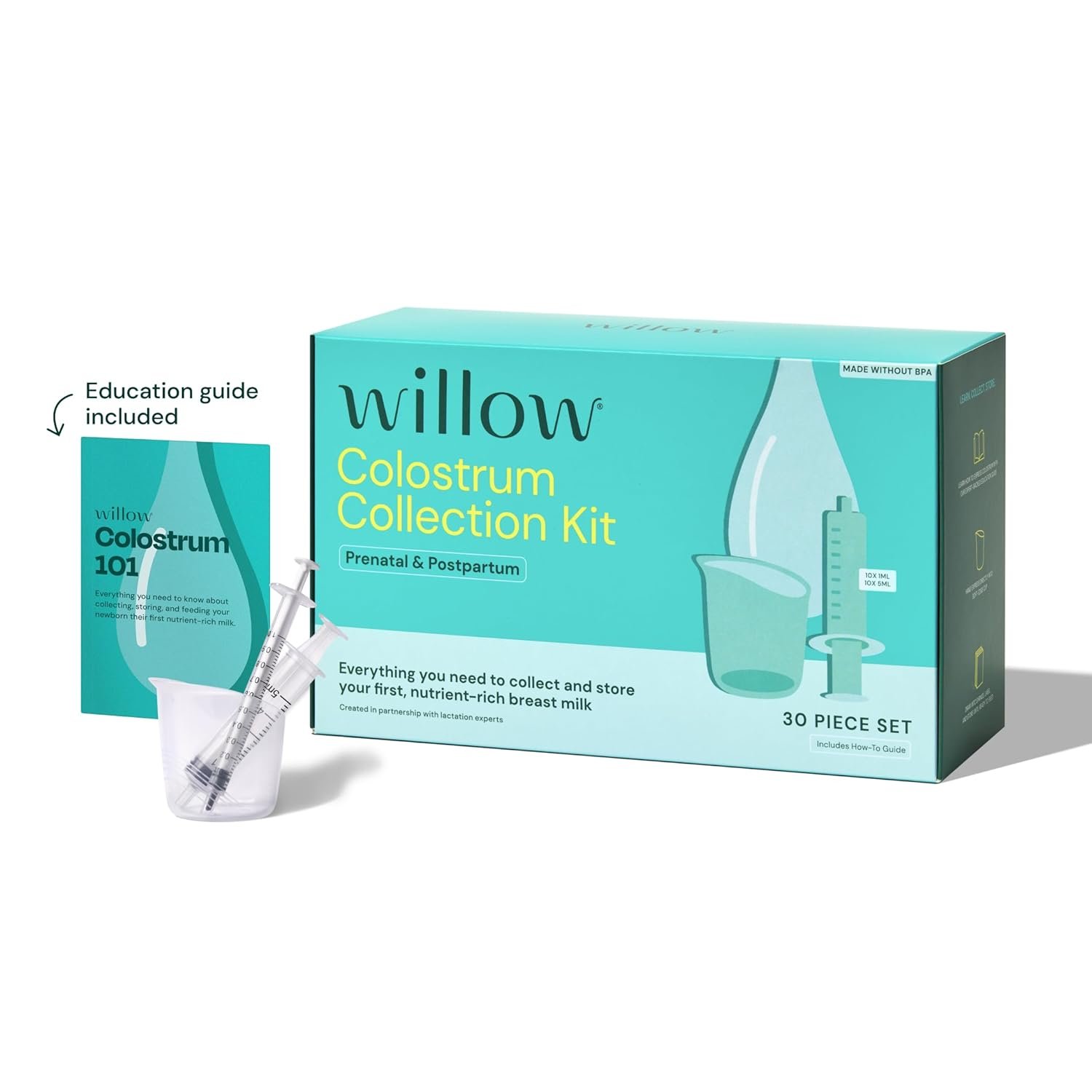 Willow – Colostrum Collection Kit – Colostrum Collector – Collection Cup, 20 Syringes, Lables & Storage Case – Breastfeeding Essentials – Hospital Bag Essentials