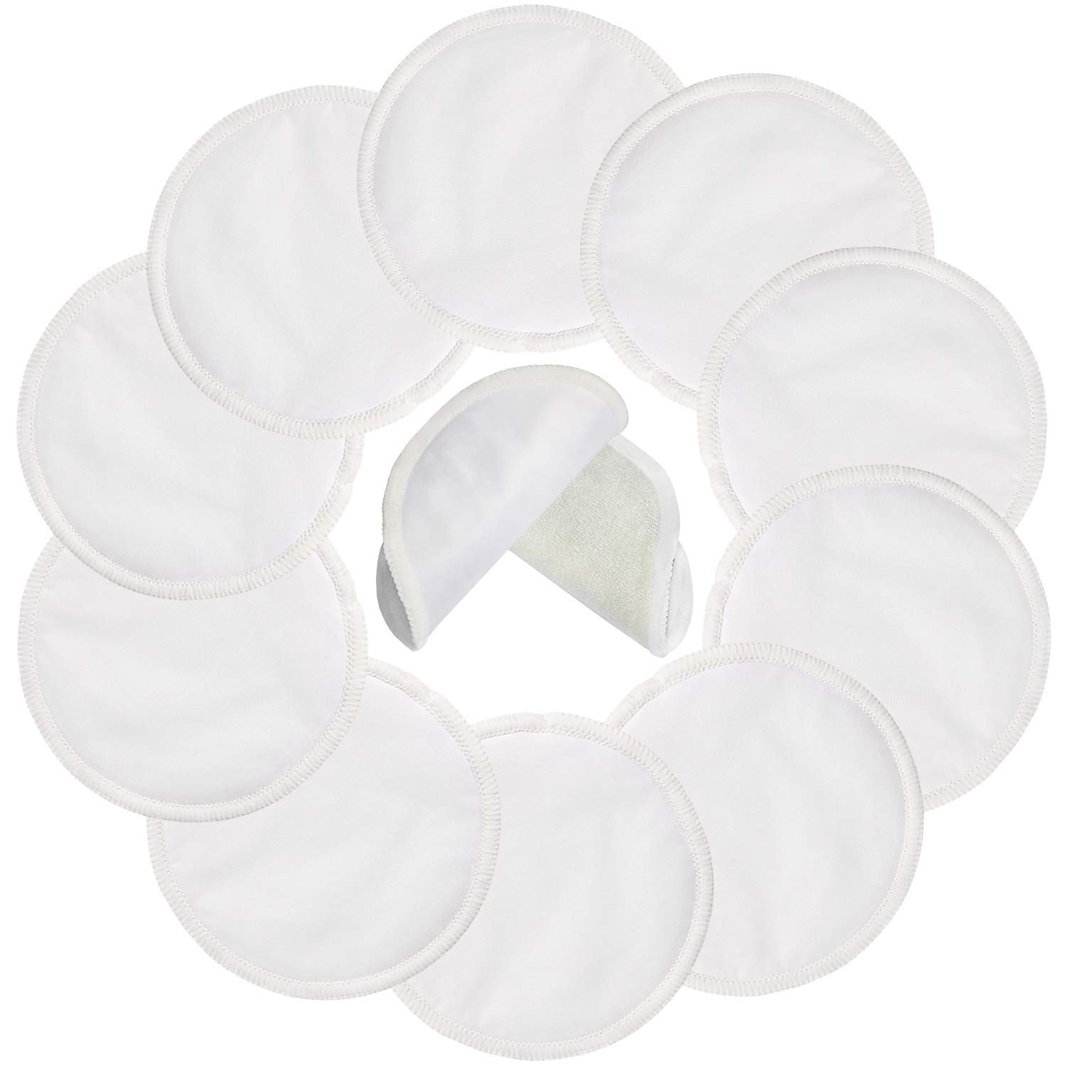 PINOWU Reusable Nursing Pads (10 Pack) for Breastfeeding Moms – 4.7 inch Washable Breastfeeding Nipple Pad for Maternity with Laundry Bag