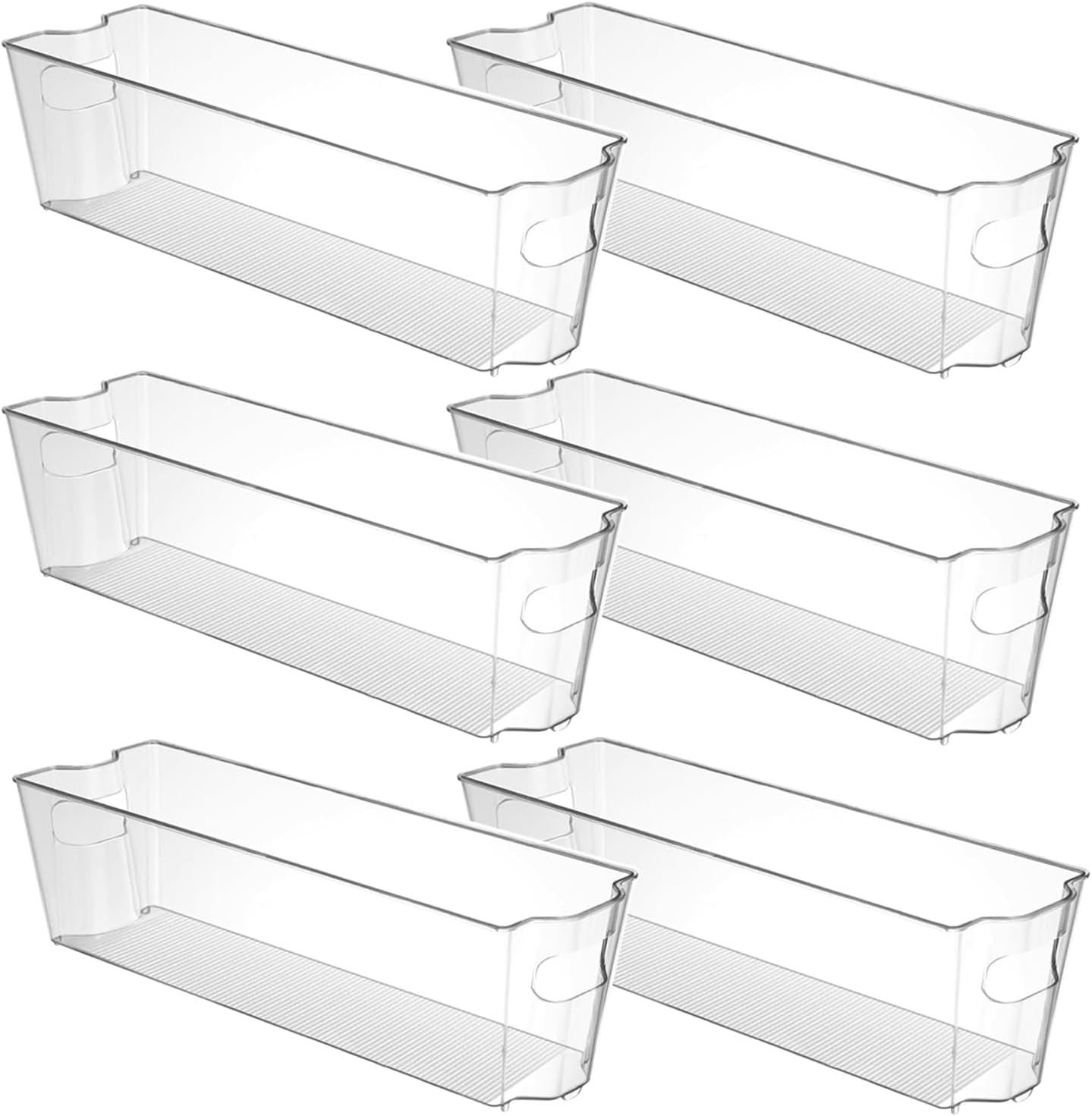 YOUNTHYE 6PCS 15inch Fridge Organizer Bins Breastmilk Freezer Storage Organizer Narrow Freezer Organizers Bins Long Clear Plastic Storage Bin for Pantry Plastic Storage Bin for Breast Milks, Freezer