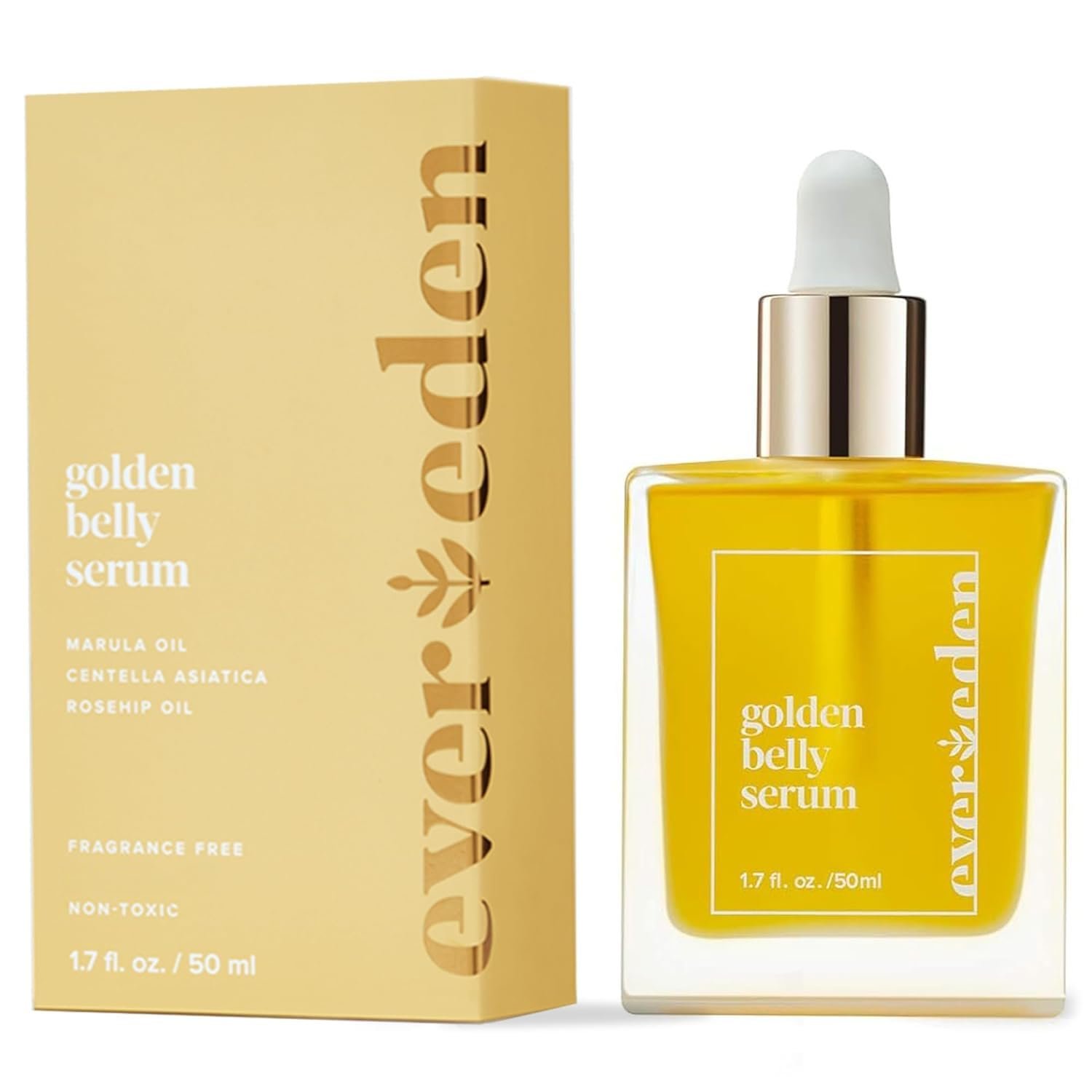 Evereden Golden Belly Serum, 1.7 fl oz. | Clean & Vegan Women’s Belly Oil for Pregnancy and Postpartum | Clean Maternity Skincare | Non-Toxic Stretch Mark Oil