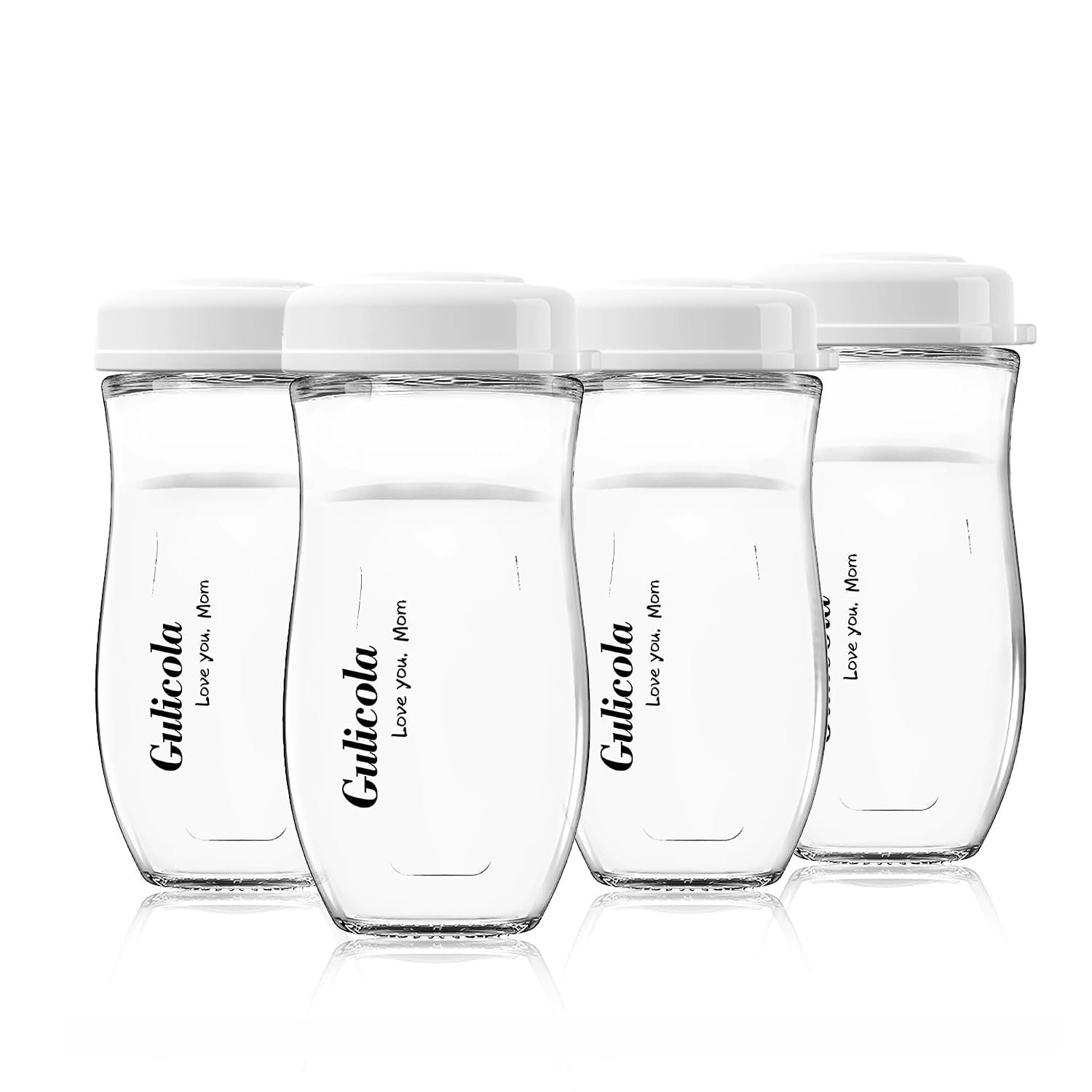 Gulicola Glass Baby Breastmilk Storage Bottles 8 oz, Wide Neck Breastmilk Collection Bottles, 4 Pack – White