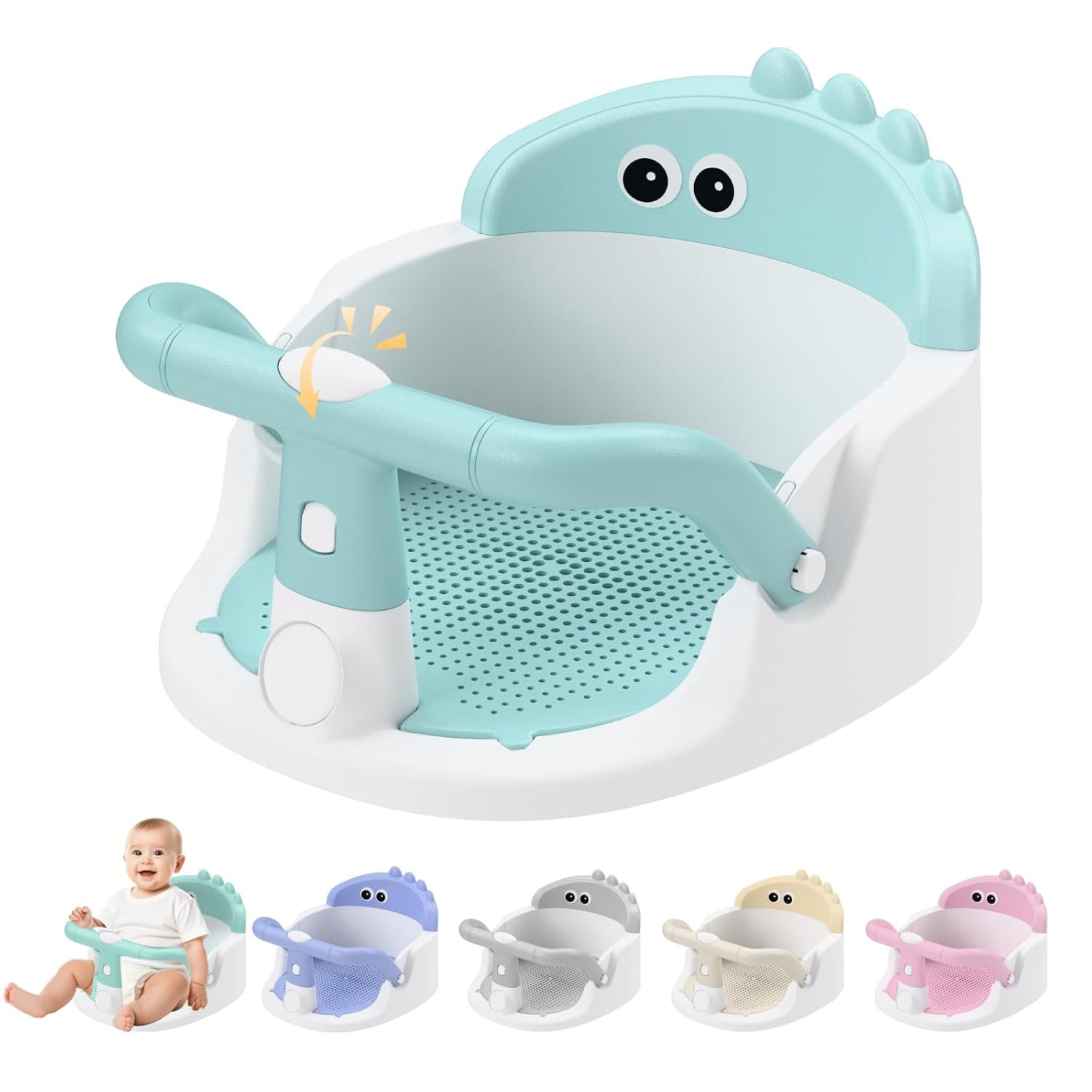 Baby Bath Seat for Babies 6 Months & Up Sitting Up | 360° Stable Toddler Bath Chair with One-Touch Button | Baby Bath Tub Seat with Suction Cups | Open Design, Compact, Detachable, Non-Slip(Green)