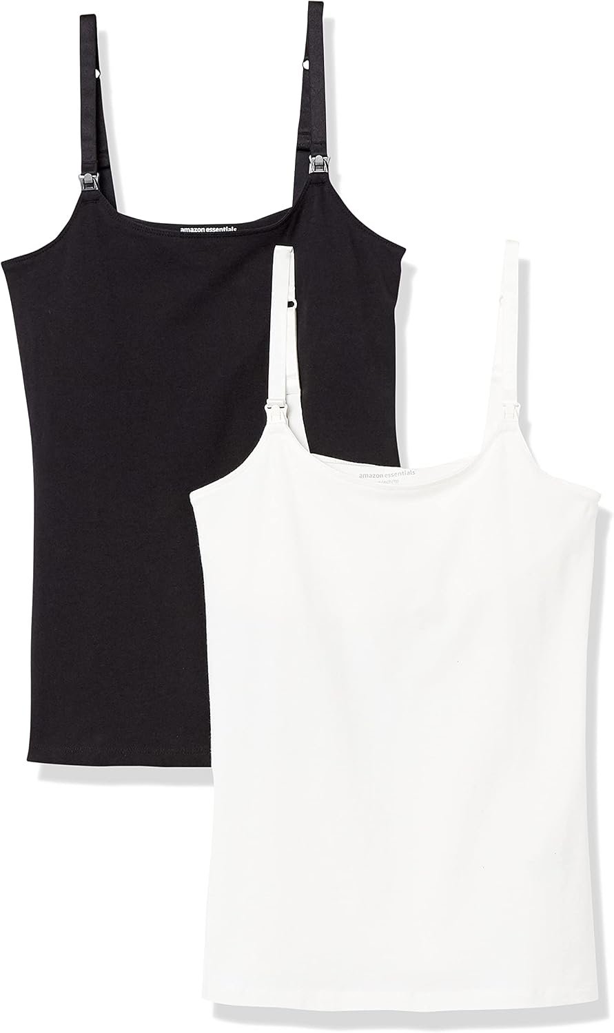 Amazon Essentials Women’s Maternity Nursing Tops, Pregnancy Clothes with Adjustable Straps and Built-in Shelf Bra, Pack of 2