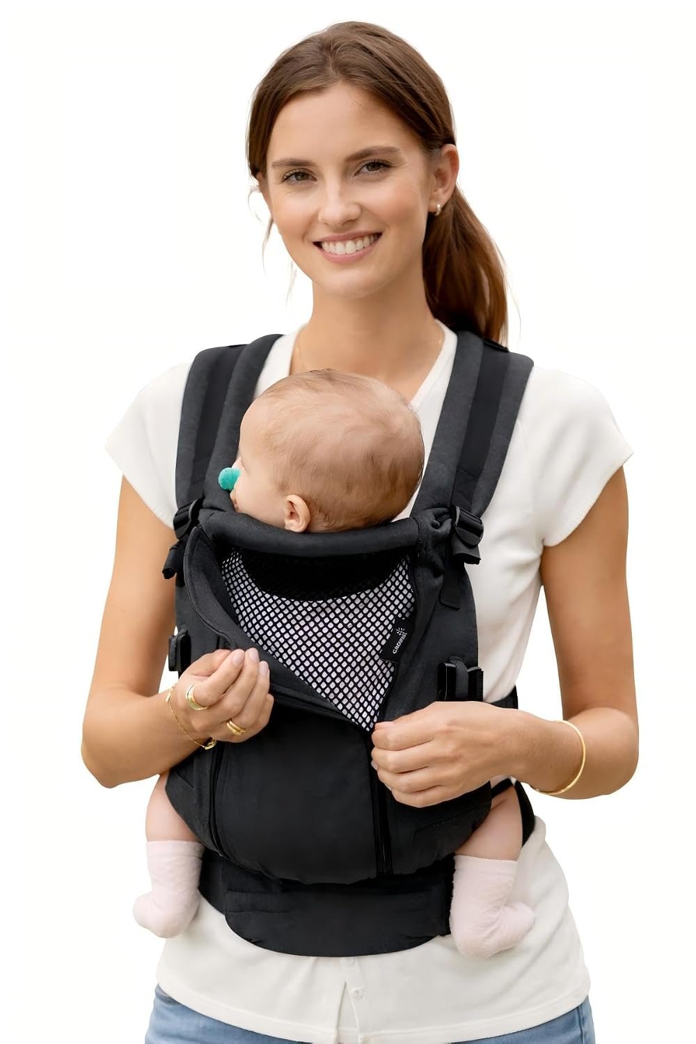 GROWNSY Baby Carrier Newborn to Toddler 7-44lbs, All Season Design with Adjustable Mesh Panel, Ergonomic Baby Carriers, Enhanced Lumbar Support, Hands-Free Parenting (Black)