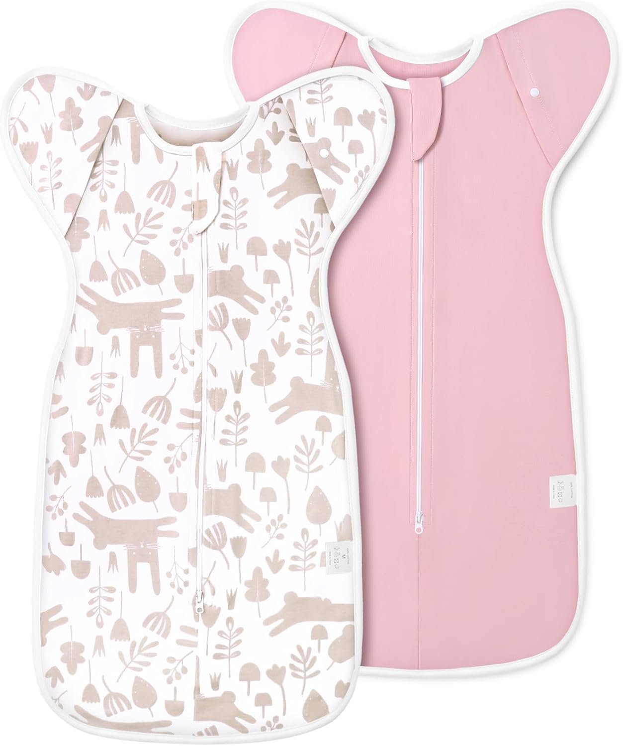 ANYEDDE 2-Pack Newborn Swaddle Sleep Bag- Arms Up Swaddle 0-3 Months, Baby Swaddles for Newborn, Cuff Removable Design, Pink Bunny Breathable Sleep with 2-Way Zipper