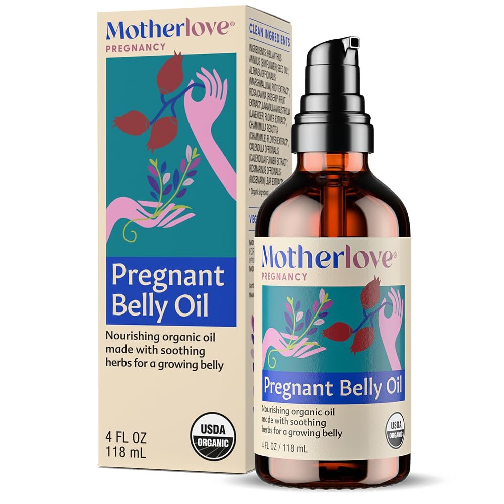 Motherlove Pregnant Belly Oil (4 oz) Natural Moisturizer to Soothe Itchy Skin & Prevent Stretch Marks—USDA Organic, Vegan, & Cruelty Free