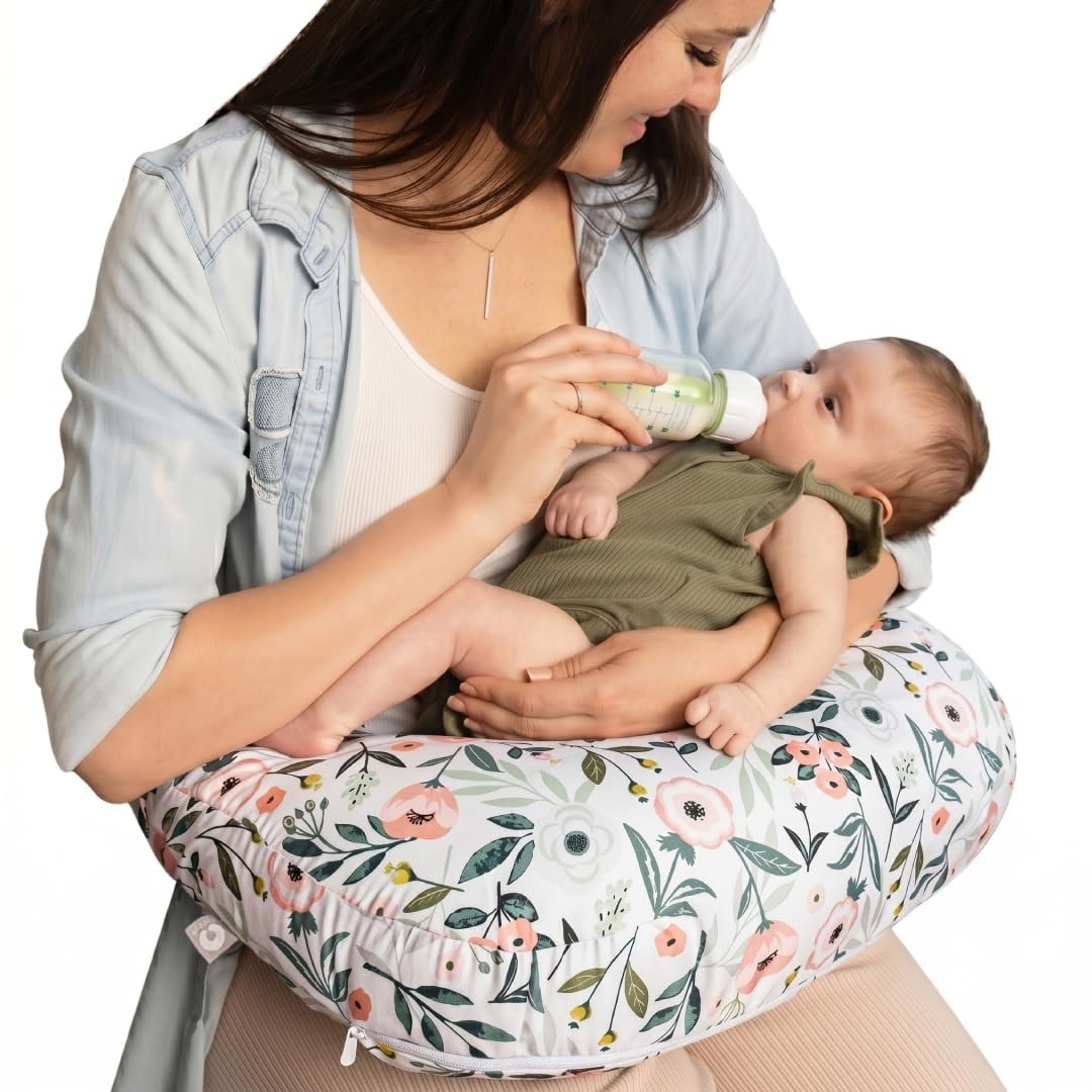 Boppy Nursing Pillow – Verified Safe Breastfeeding Pillow with Softer Fill for Comfortable Support, Machine Wash & Dry Cover, Non-Toxic Materials – Pink Garden Flowers