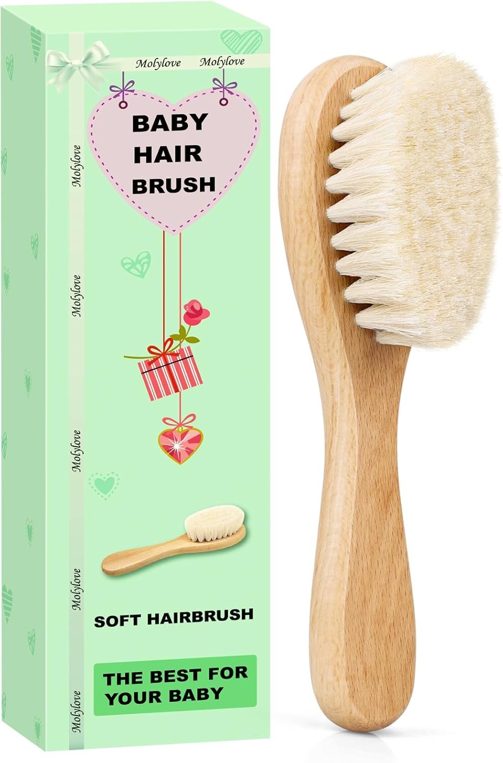 Baby Hair Brush, Wooden Goat Bristles Hair Brush for Newborns & Toddlers, Ideal for Cradle Cap, Perfect Baby Registry Gift, Hypoallergenic, 1 Count