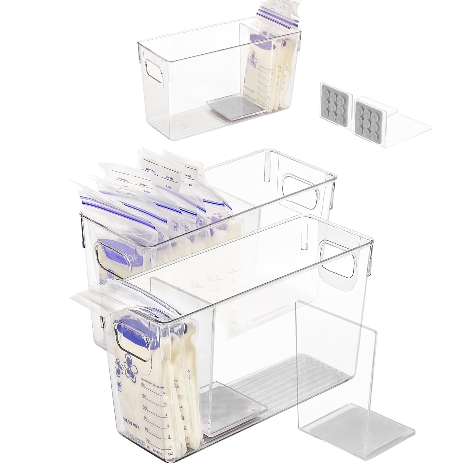 Ugotfeels Breastmilk Storage Container with L Shaped Separator Boards, Dividers Will Flatten Standing Breast Milk Bags in Organizer Bins Save Refrigerator Space | 2 Containers-Gray