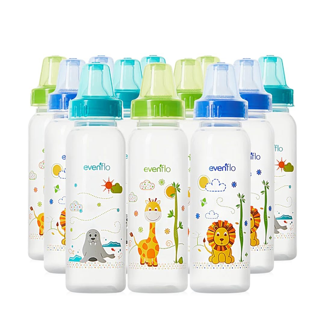 Classic Prints Polypropylene Bottles for Baby, Infant and Newborn – Blue/Green/Teal, 8 Ounce (Pack of 12)